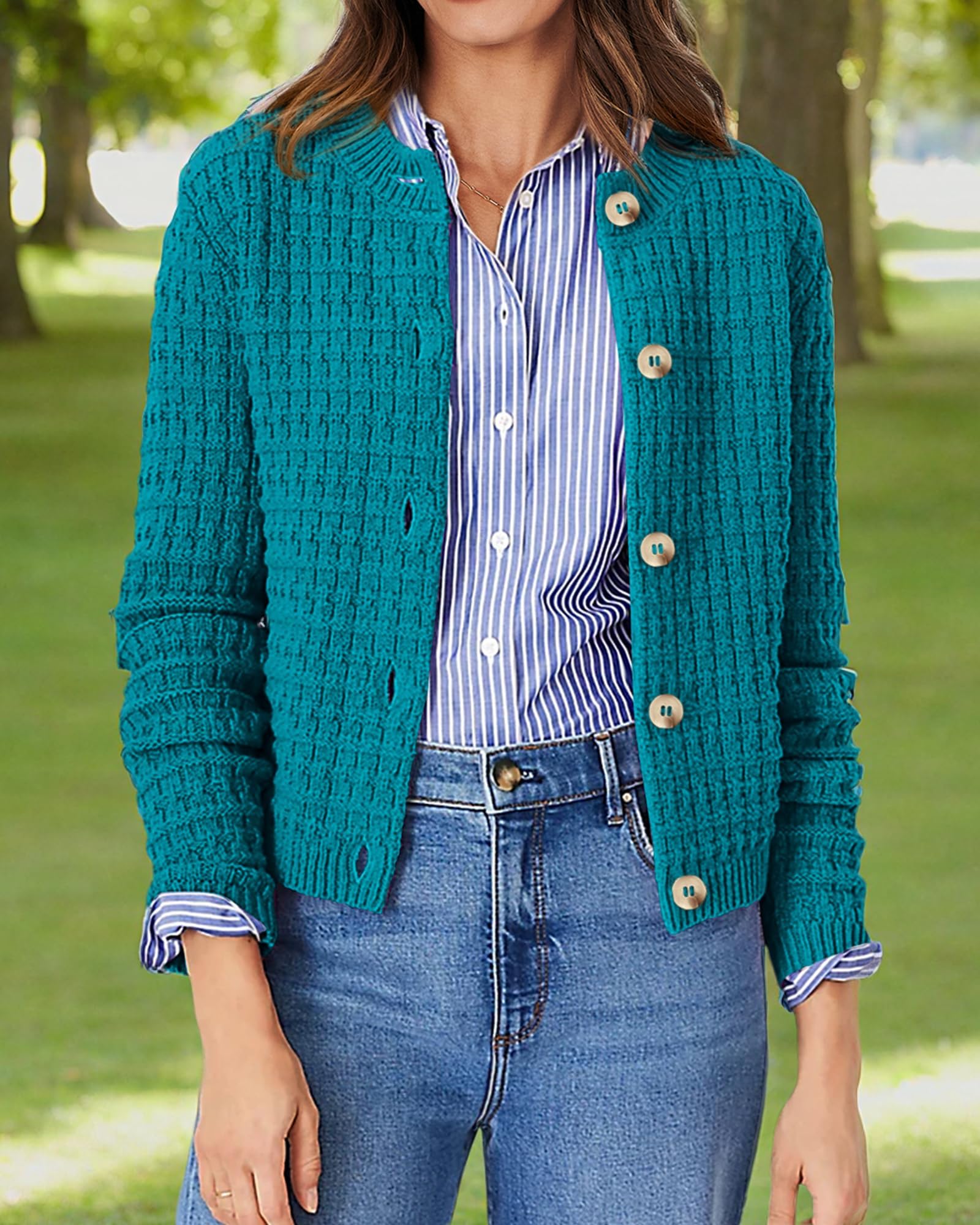 Women's Fall Lightweight Cardigan Sweaters Peacock Blue