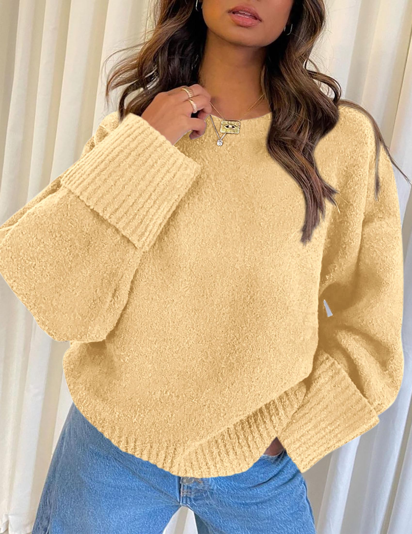 Women's Fall Fashion Cozy Oversized Sweaters(Yellow,XS)