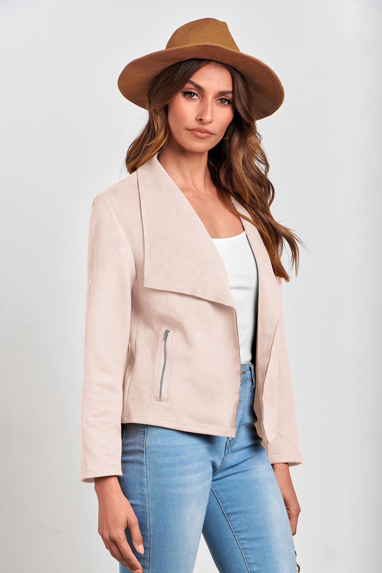 Women's Fall Fashion Faux Suede Jackets(Beige Apricot,Medium)