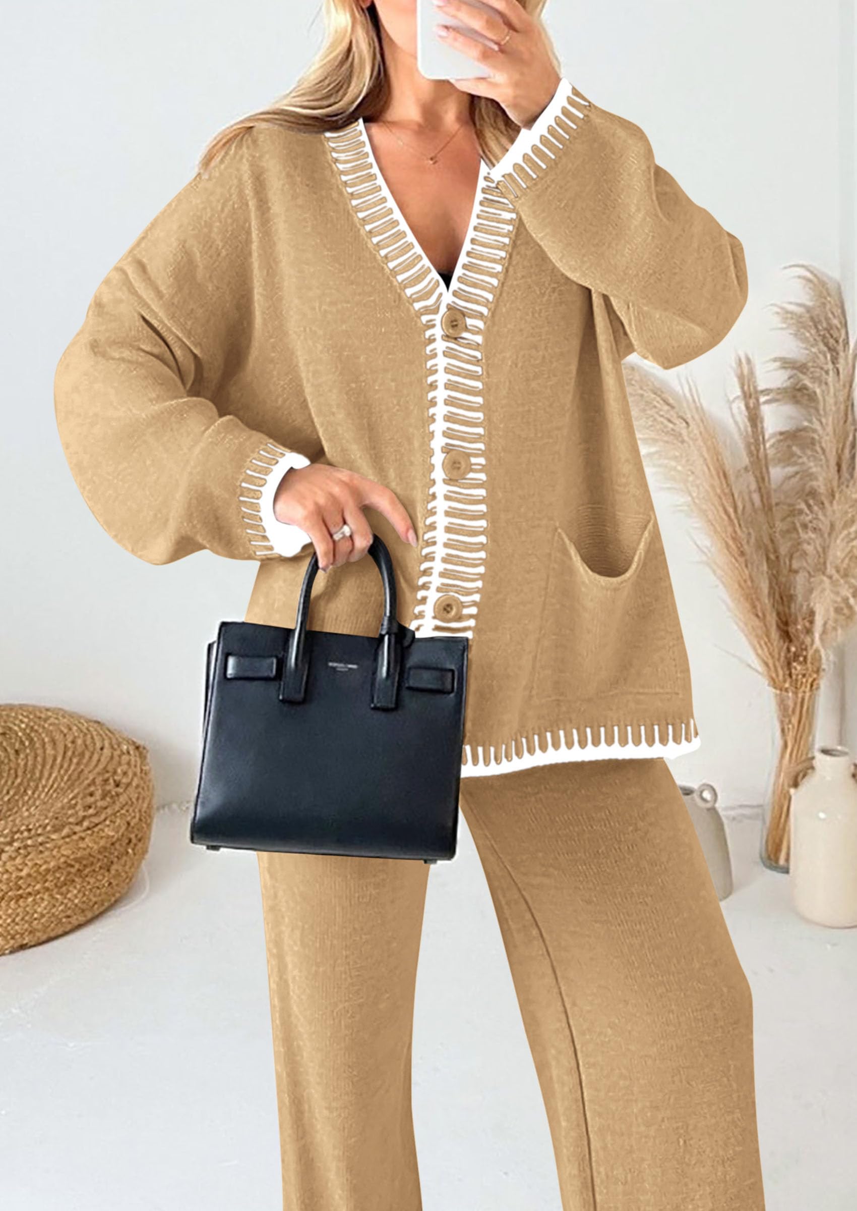 Women's Fall 2 Piece Matching Cozy Knit Sweater Lounge Sets