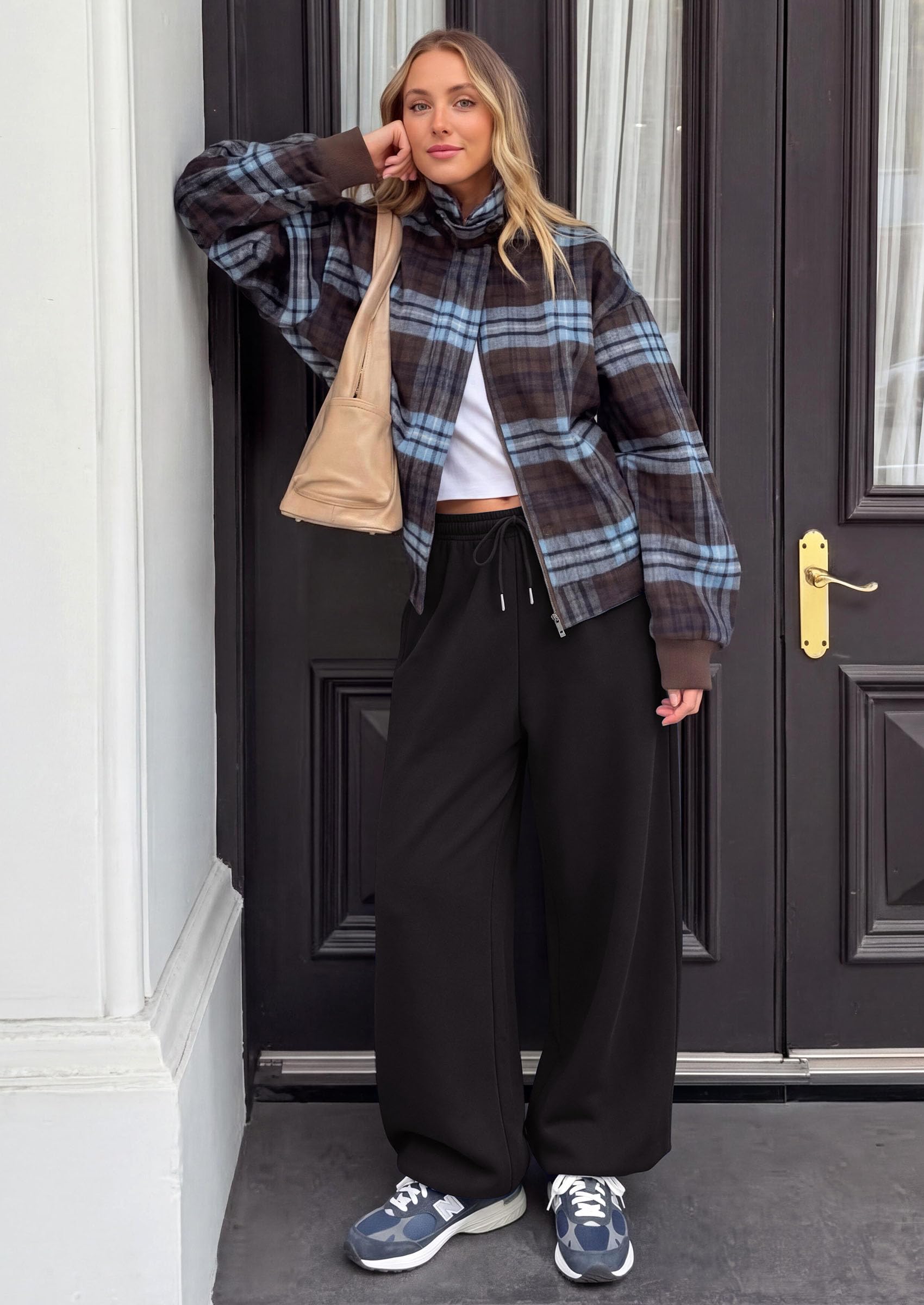 Womens Wide Leg Sweatpants Fleece Fall Sweat Pants,Black