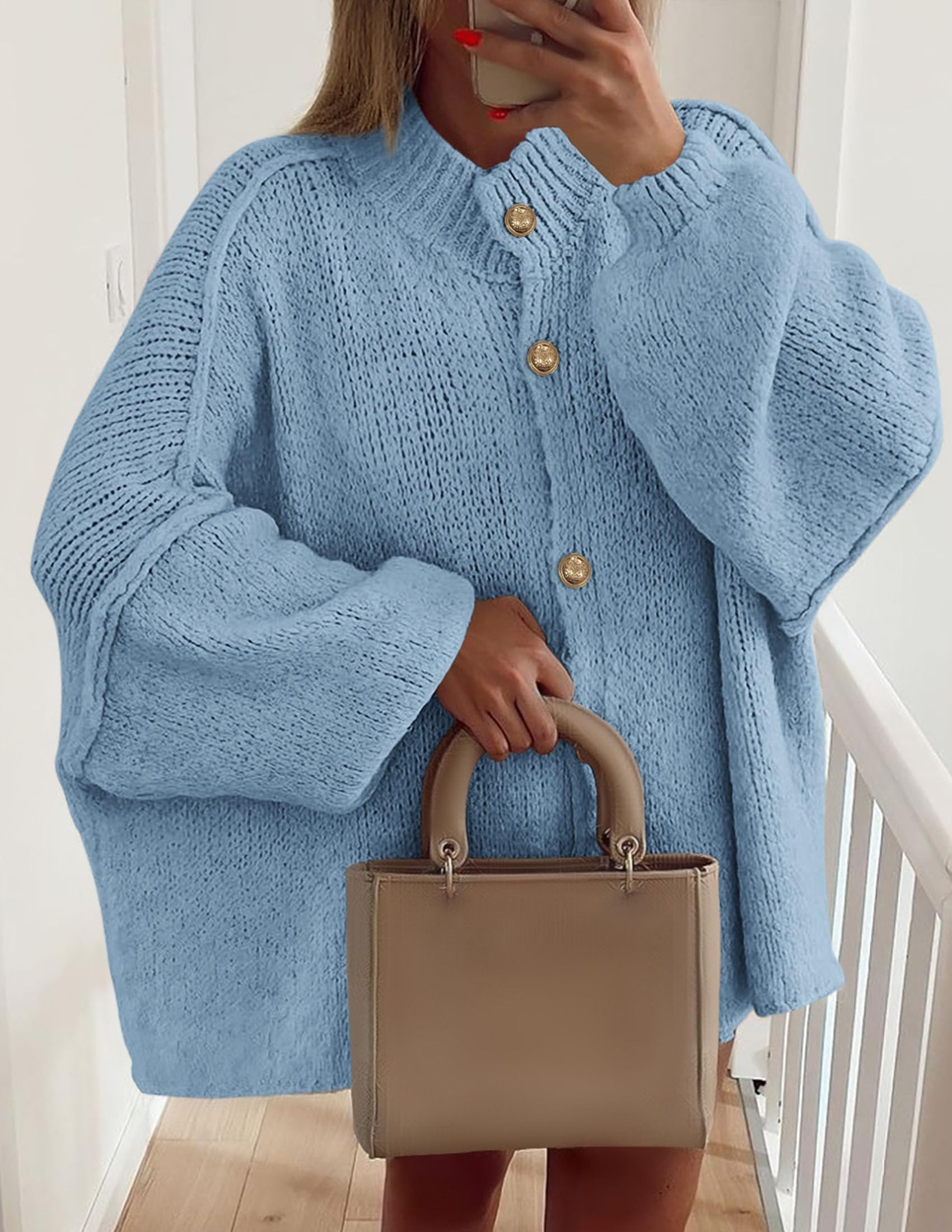 Women's Oversized Chunky Cardigan Sweaters(Light Blue,Small)