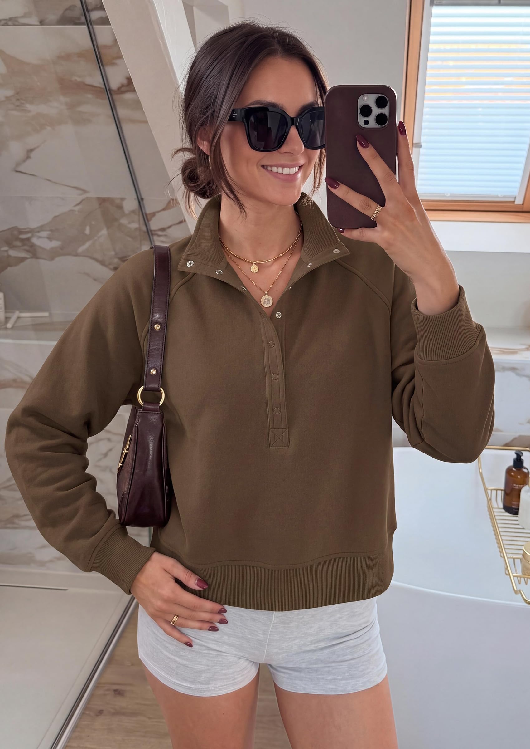 Women's Fall Oversized Sweatshirts Mock Neck Henley Pullover