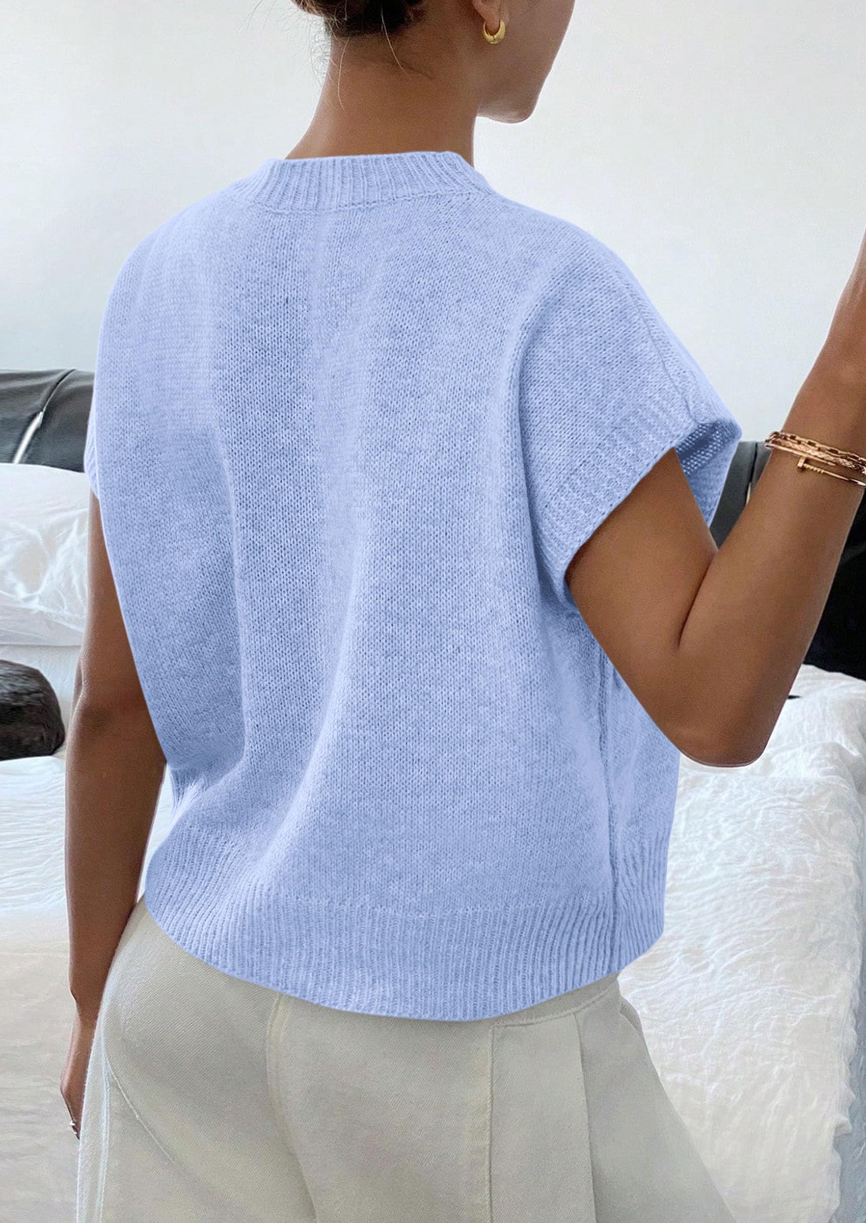 Women's Summer Short Cap Sleeve Sweater Vest (Light Blue,S)
