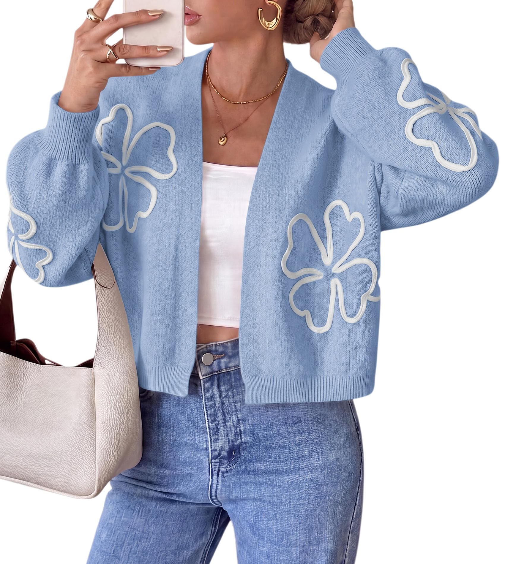 Women's Floral Oversized Cardigan Sweaters Trendy Fall Outfits