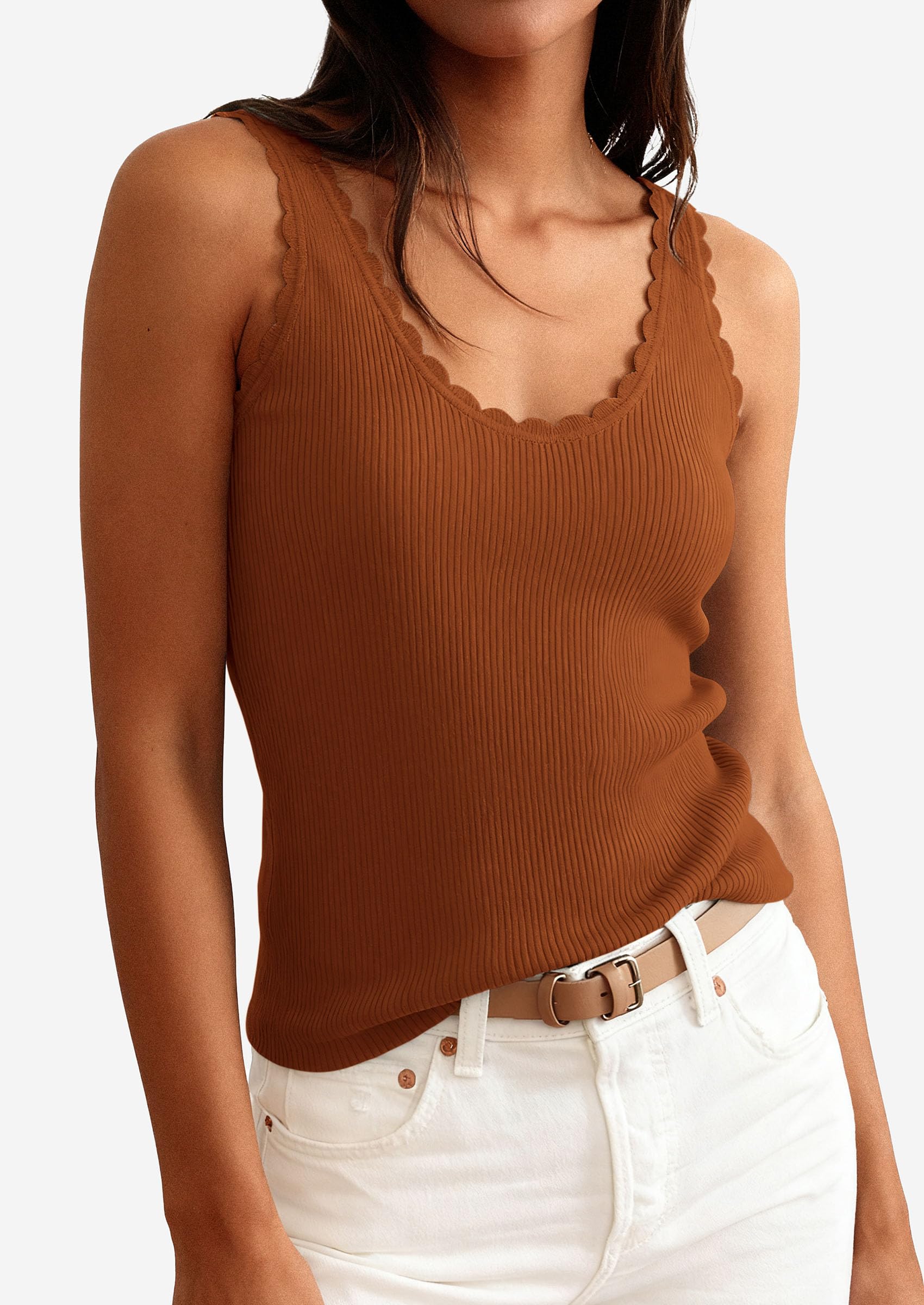 Womens Ribbed Knit Sleeveless Tank Tops,Brown,XS