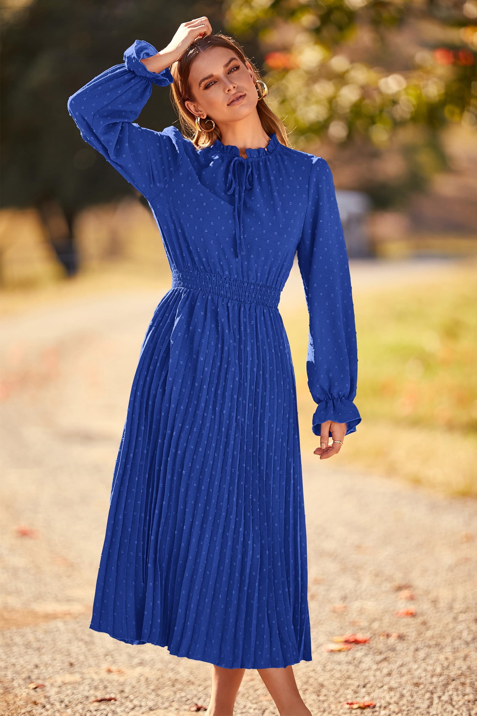 Women's Fall Midi Wedding Guest Dress(Blue,Small)