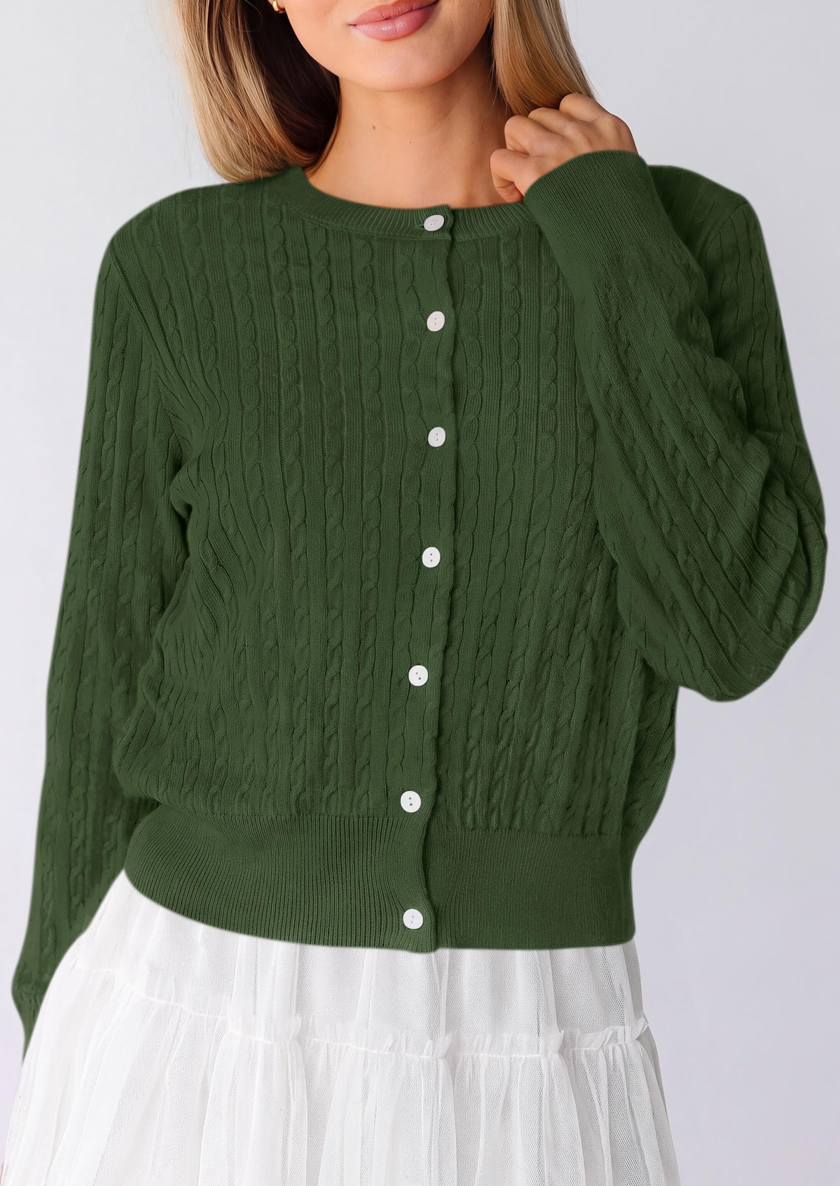 Women Fall Lightweight Cardigans Button Up Cable Knit Sweaters