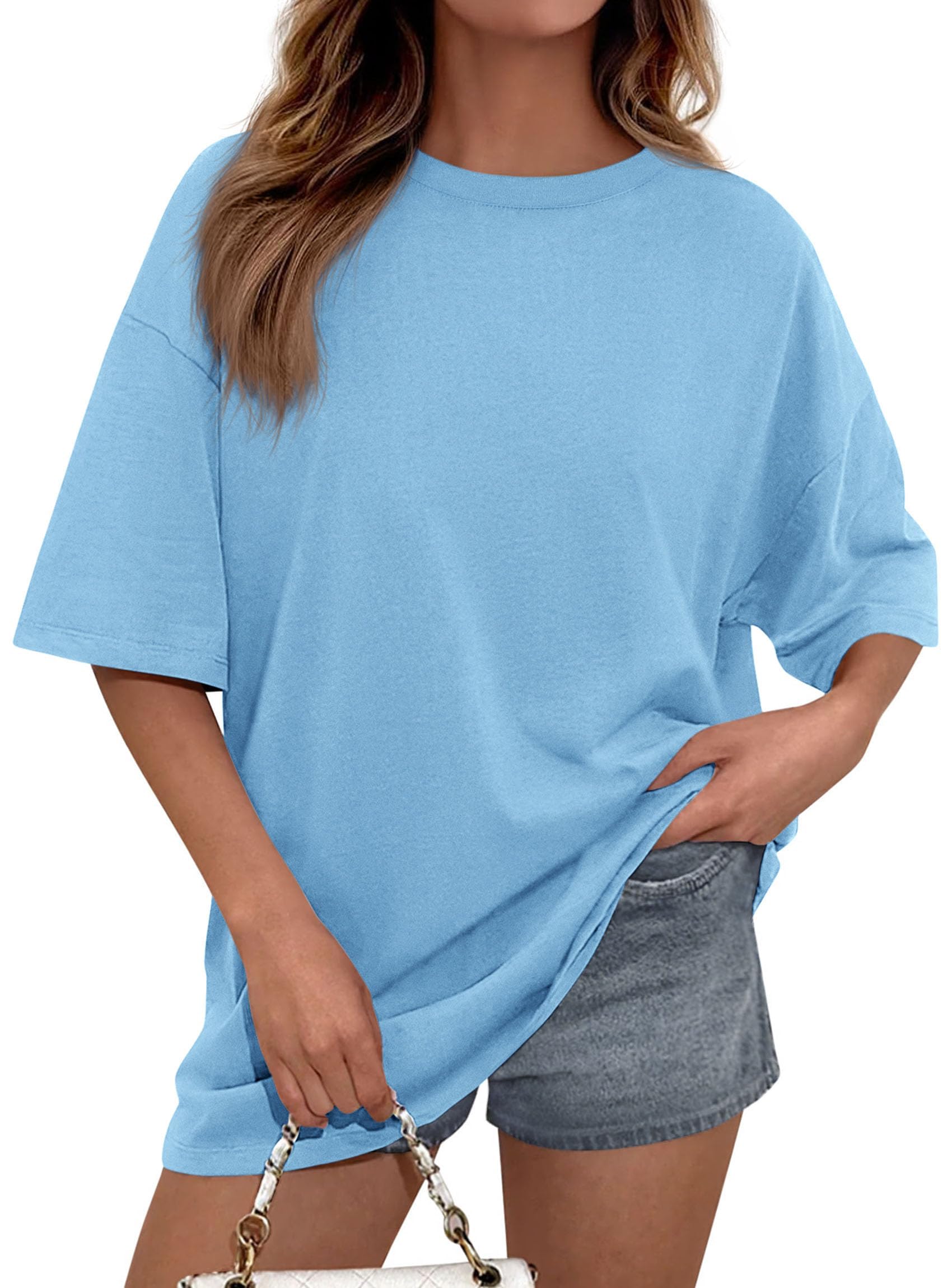 Women's Oversized Tshirts Going Out Tops (Sky Blue,S)
