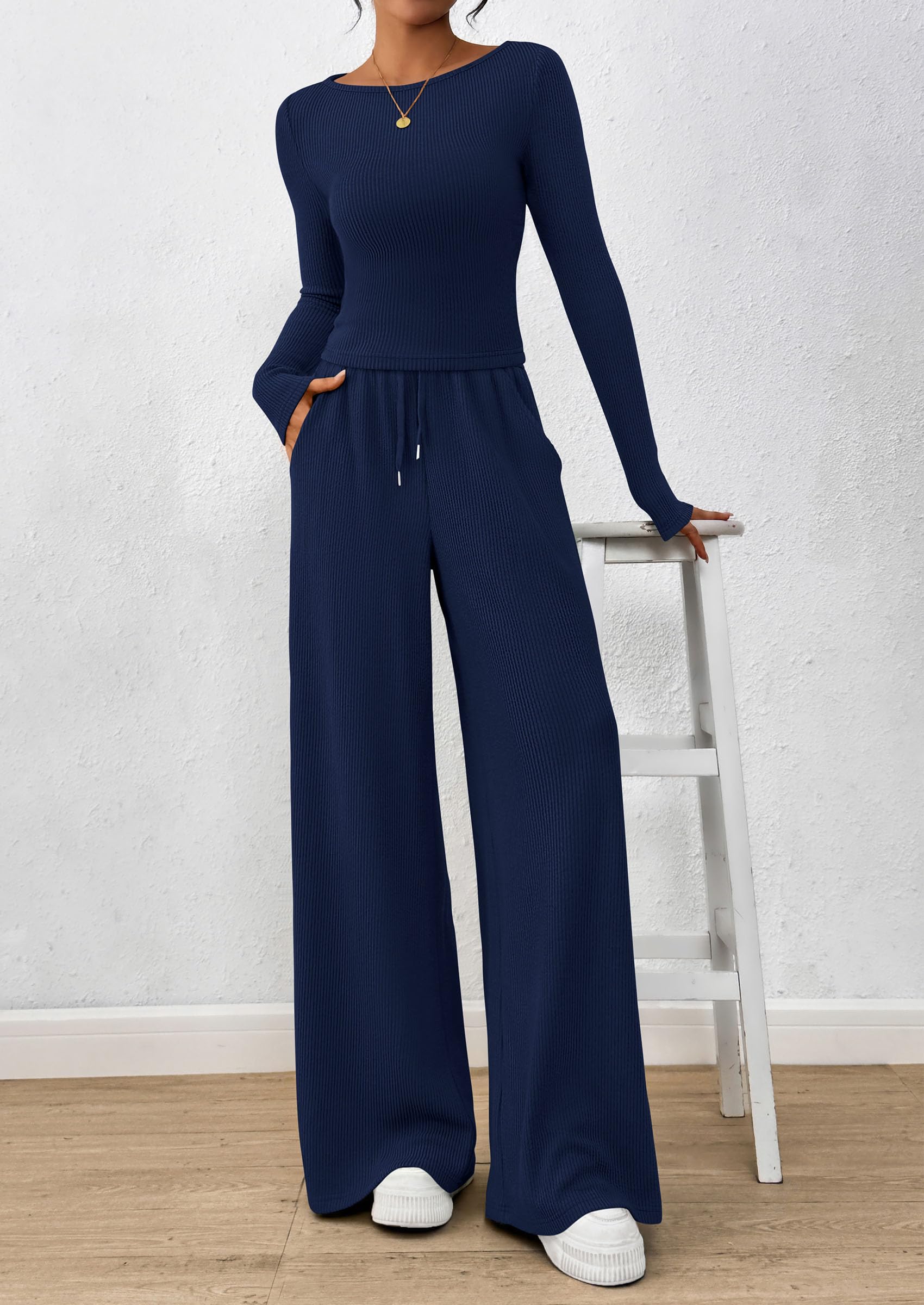 Matching Sets Women Clothing 2 Piece Lounge Set,Navy,S