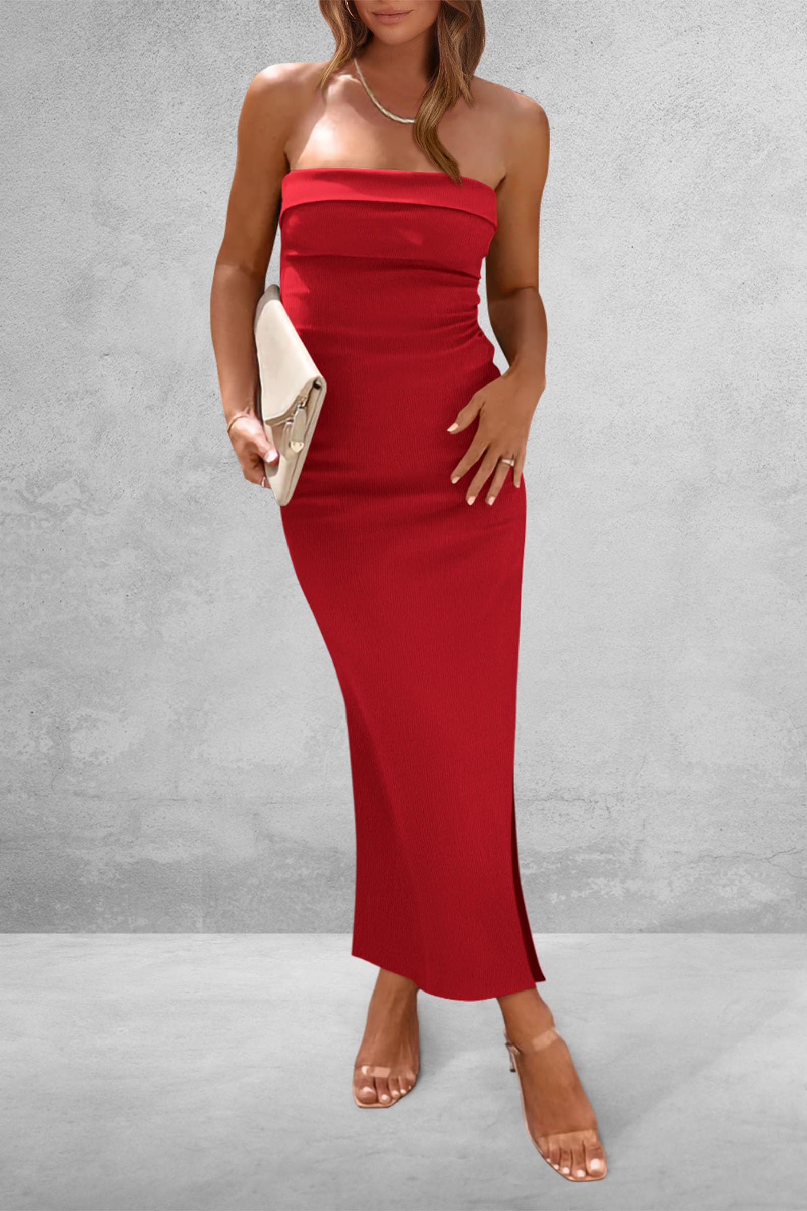 Women's Summer Strapless Cocktail Maxi Dresses Red