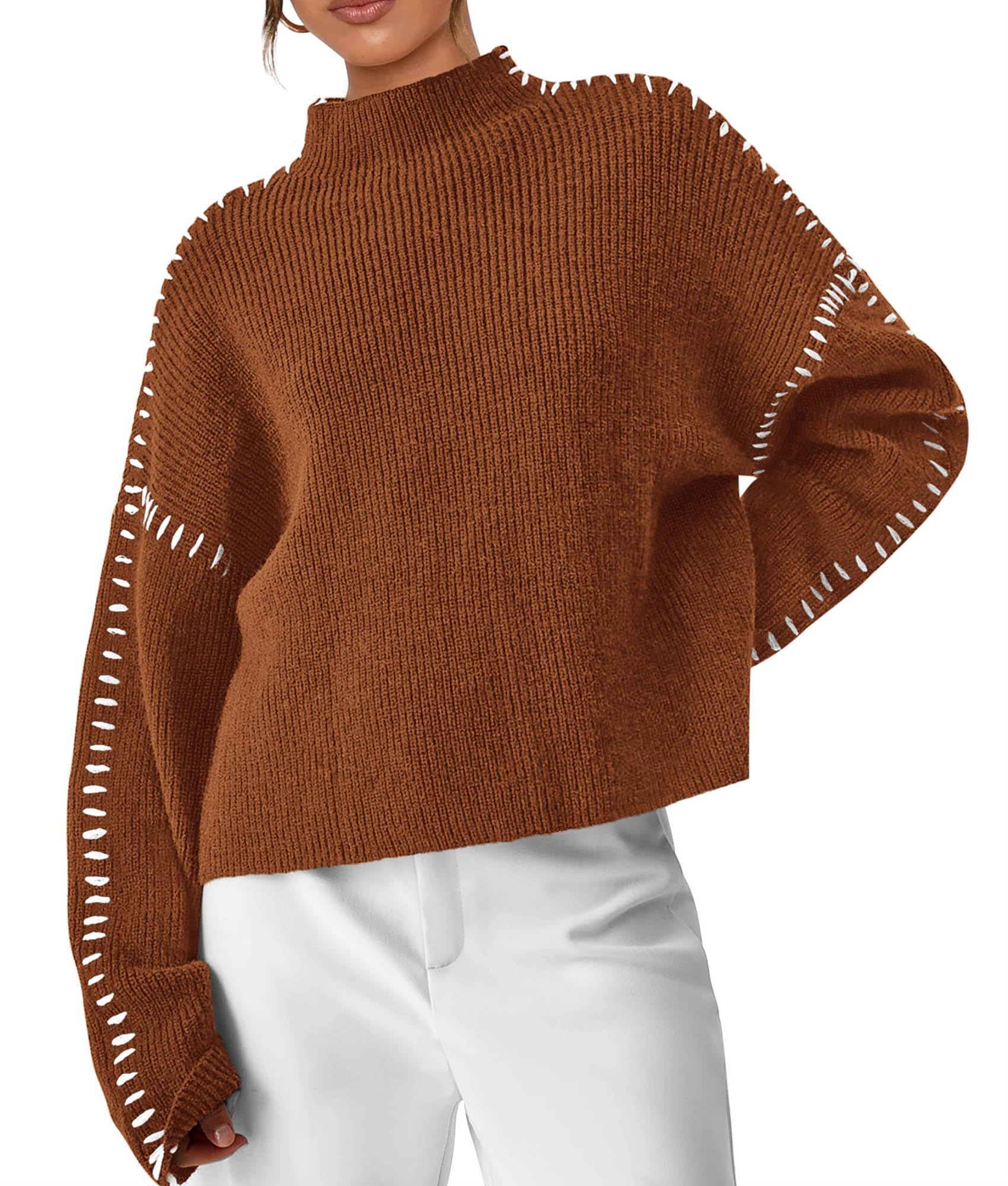 Womens Chunky Knit Oversized Pullover Sweaters,Caramel,S