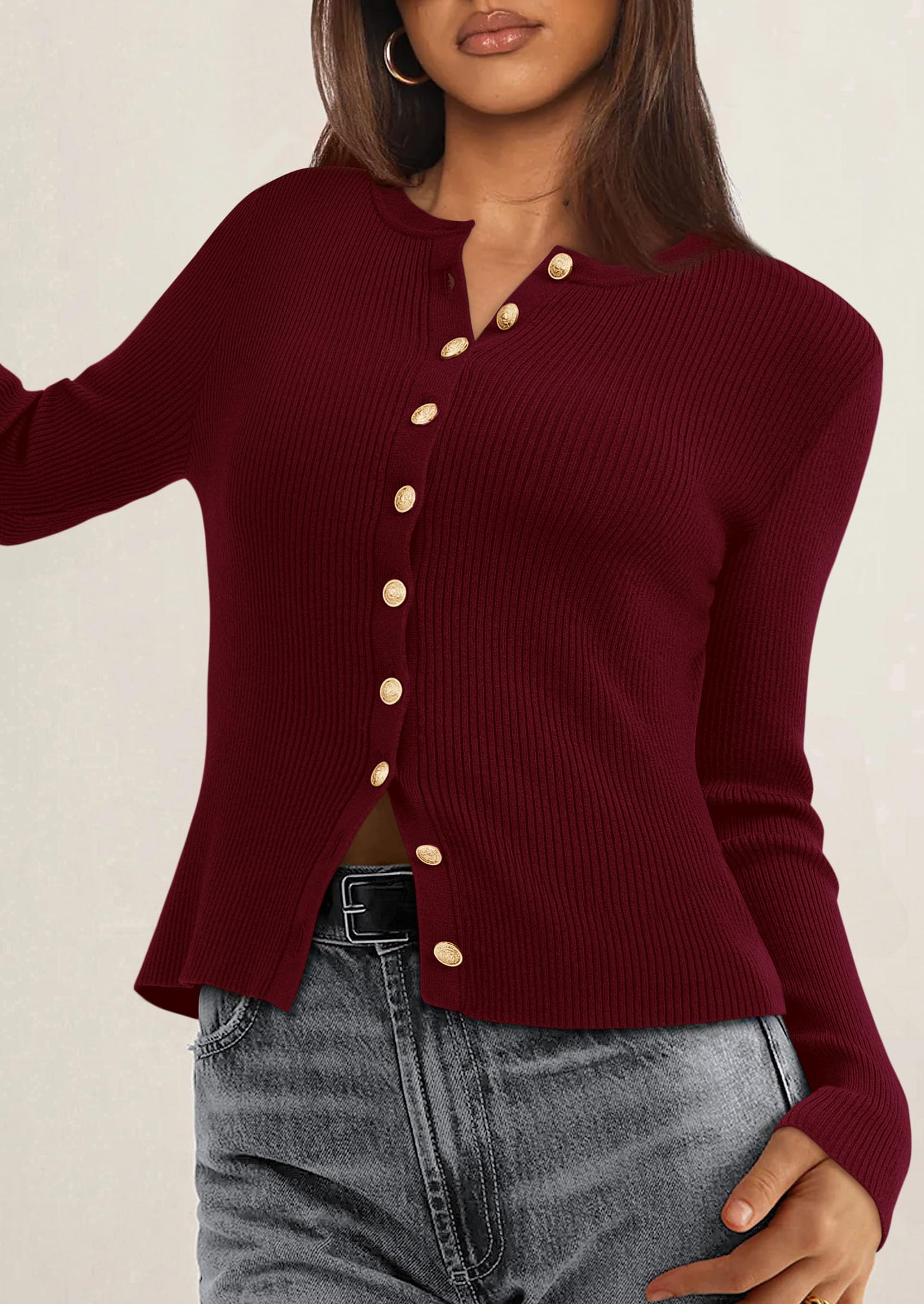 Women's Fall Lightweight Cardigan Sweaters,Burgundy,S