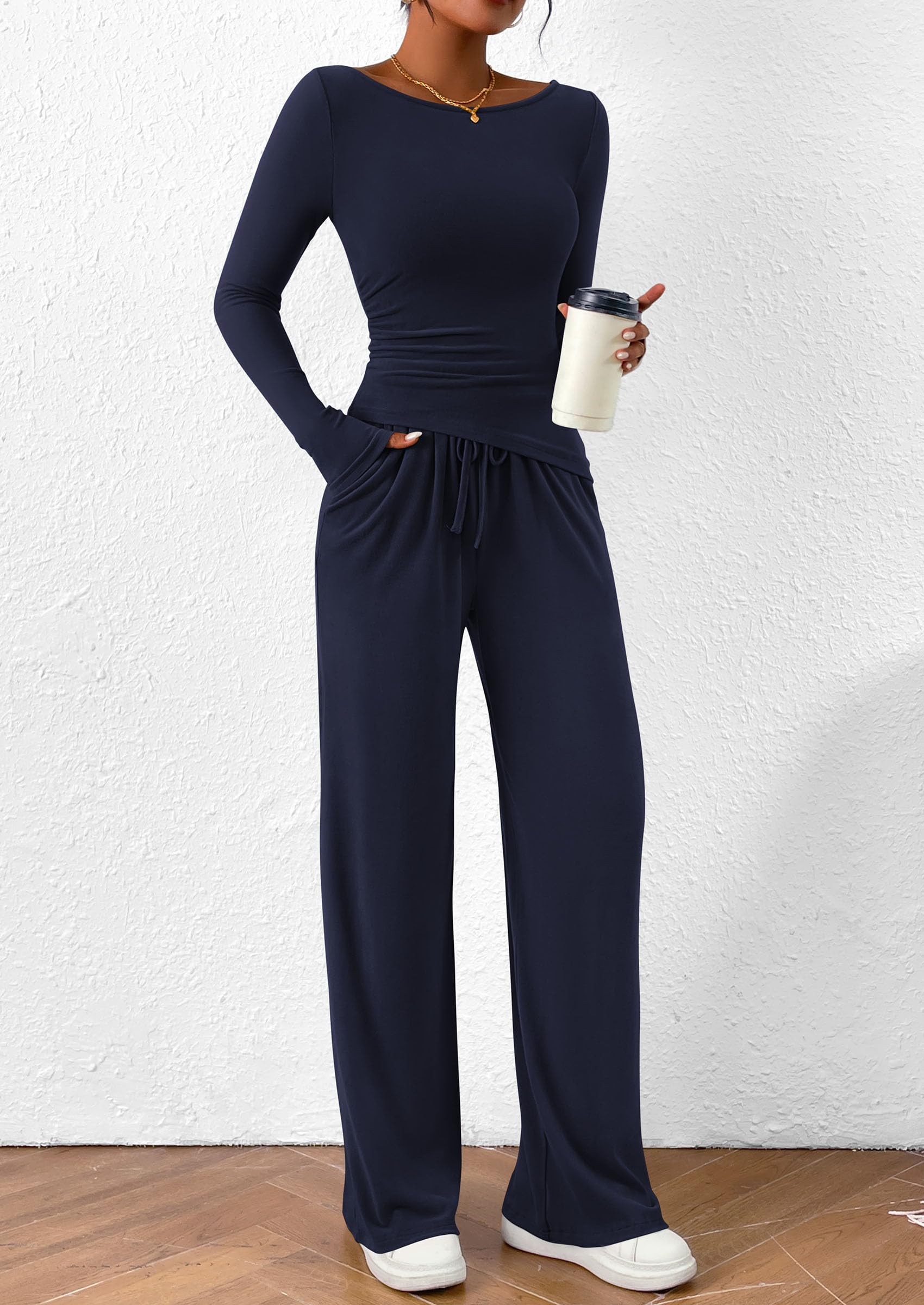 Women's 2 Piece Lounge Sets Airport Outfits(Navy,XS)