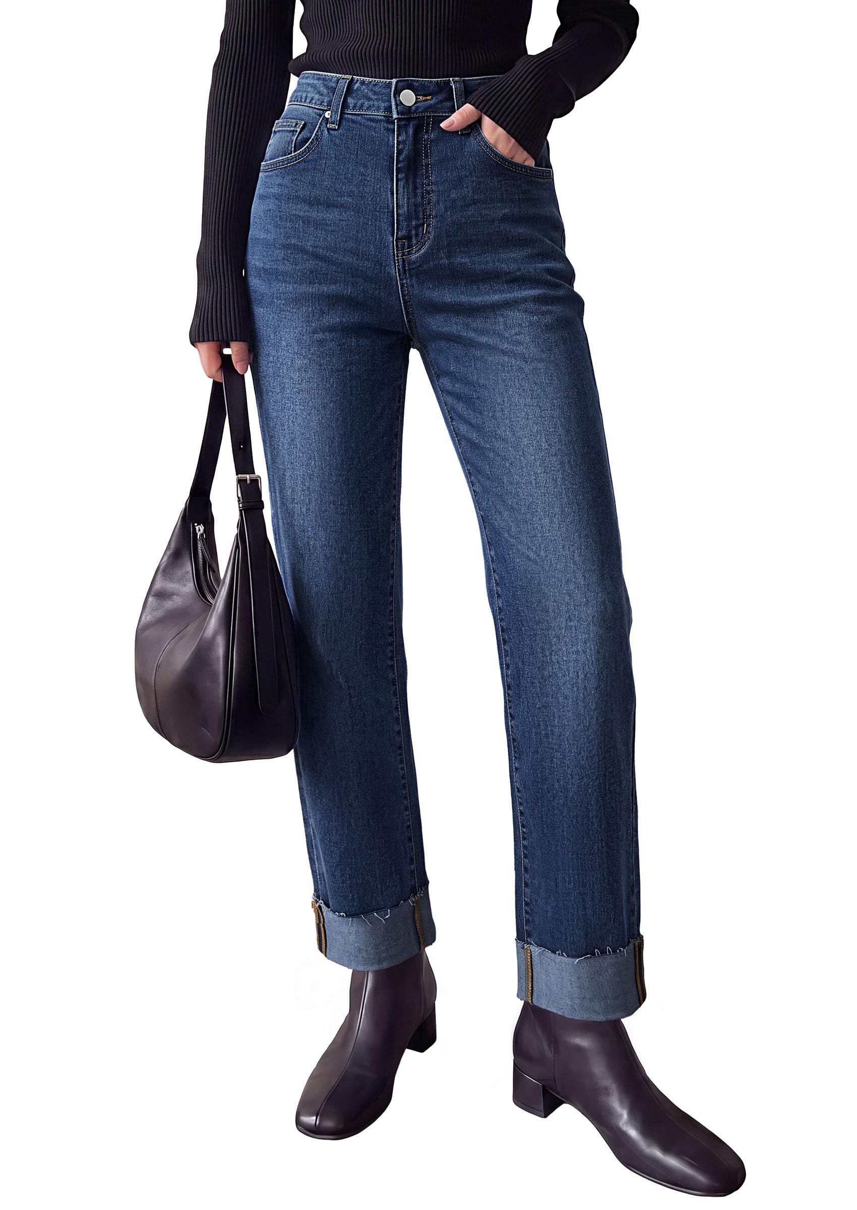 Women's Baggy Denim Jeans Wide Leg Pants Dark Blue 12