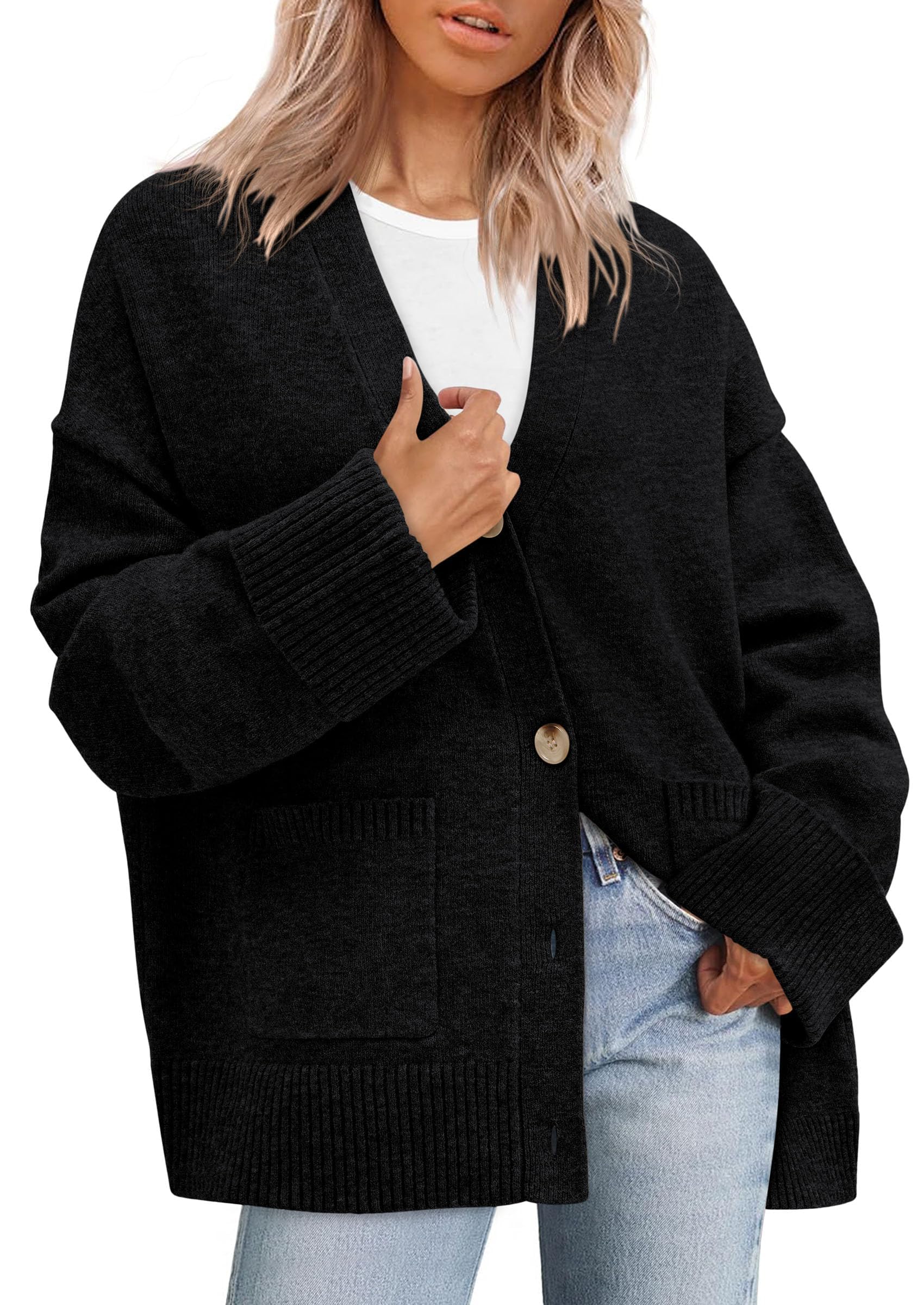 Women's Winter Oversized Cardigan Sweaters (Black,S)