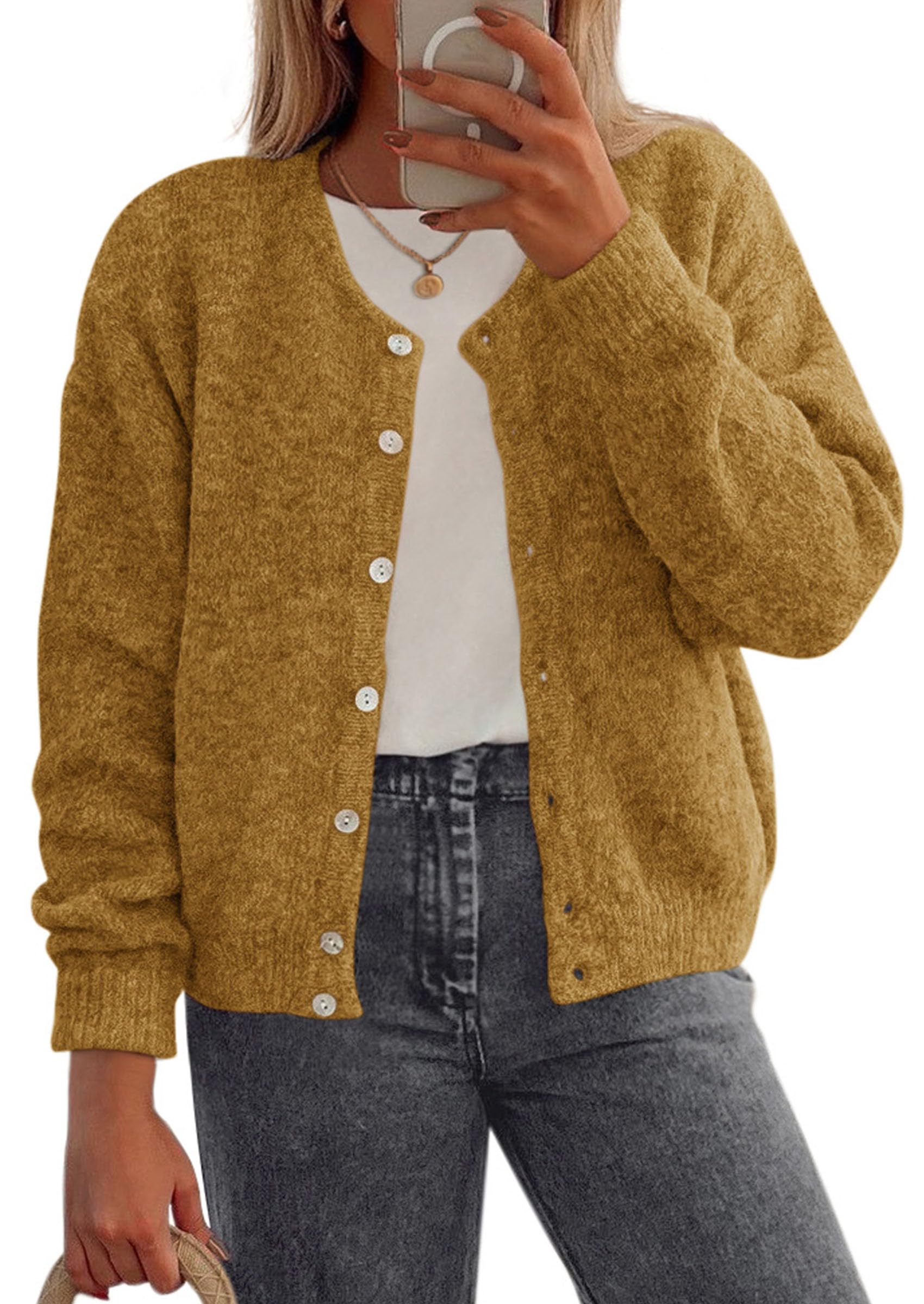 Womens Long Sleeve Cardigan Sweaters Button Down Knit Tops