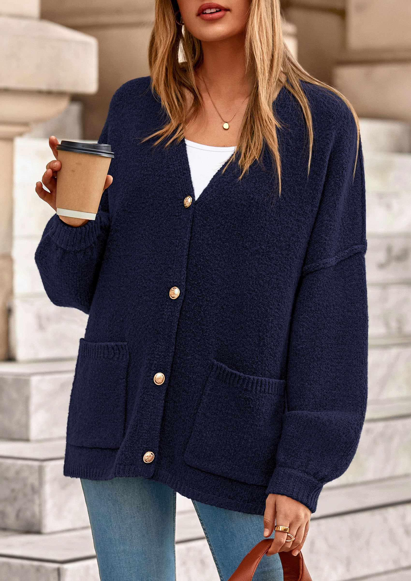 Oversized Chunky Cardigan Sweaters for Women Navy,S