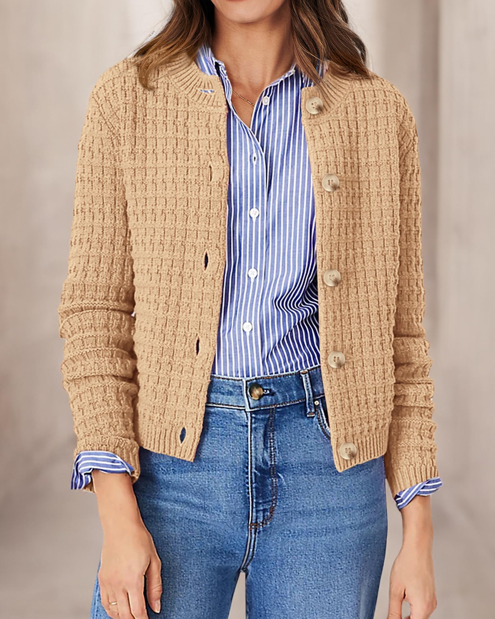 Women's Fall Lightweight Cardigan Sweaters Khaki
