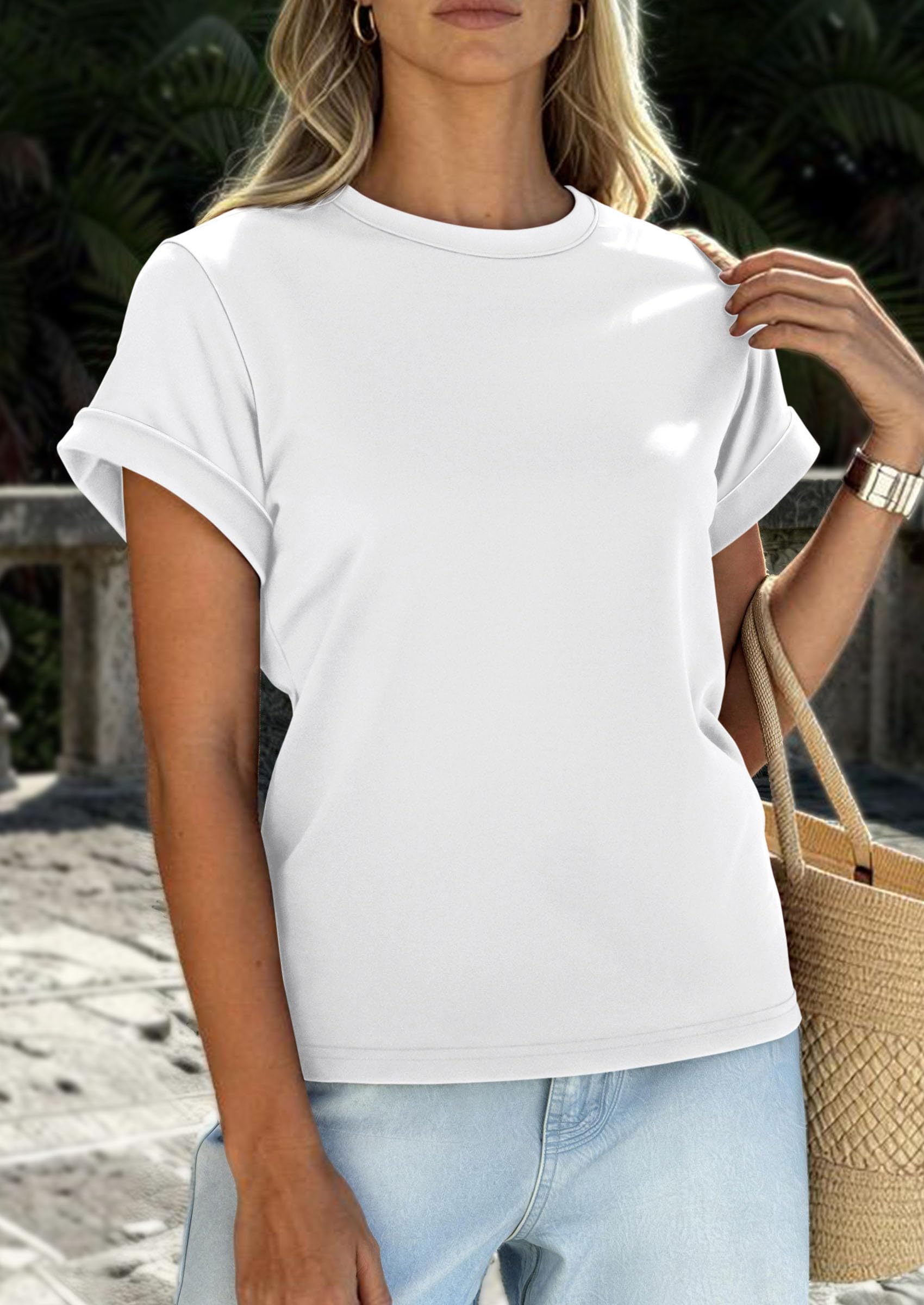 Womens Summer Tops Short Sleeve Shirts,White,S