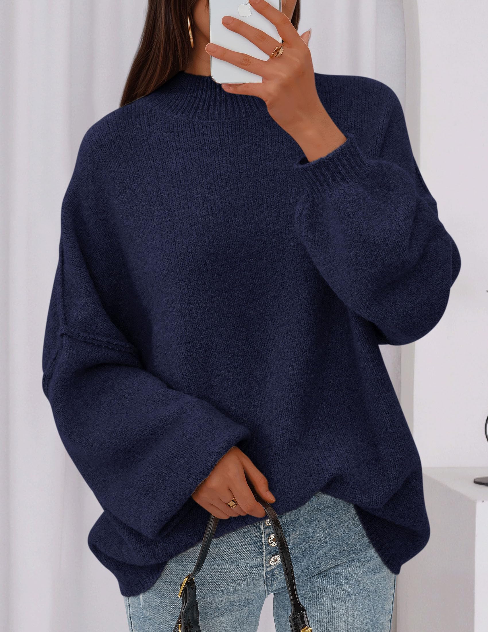 Women's Oversized Sweaters Fall Clothes (Navy Blue,S)
