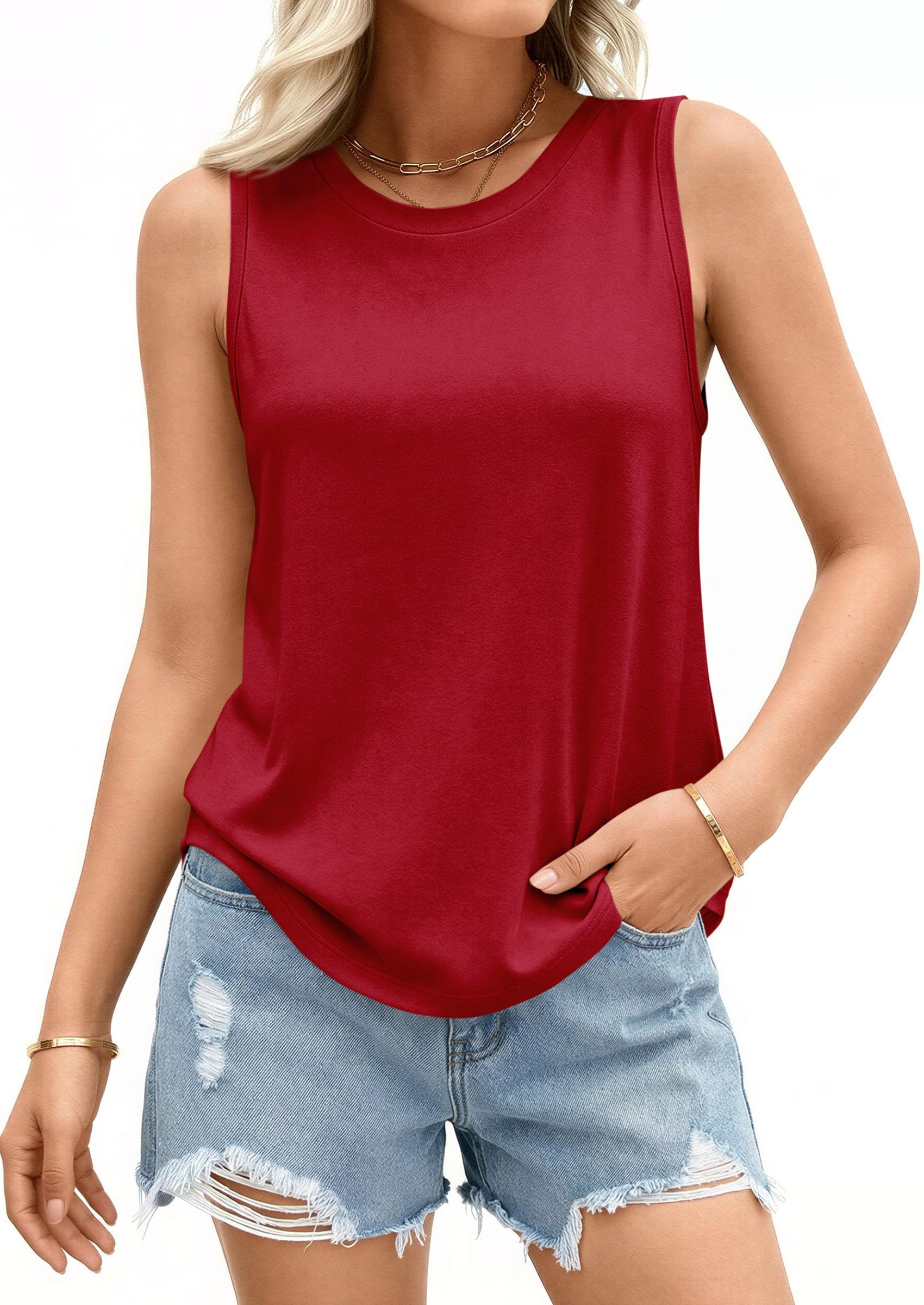 Women's Wide Strap Sleeveless Tank Tops,Red,S