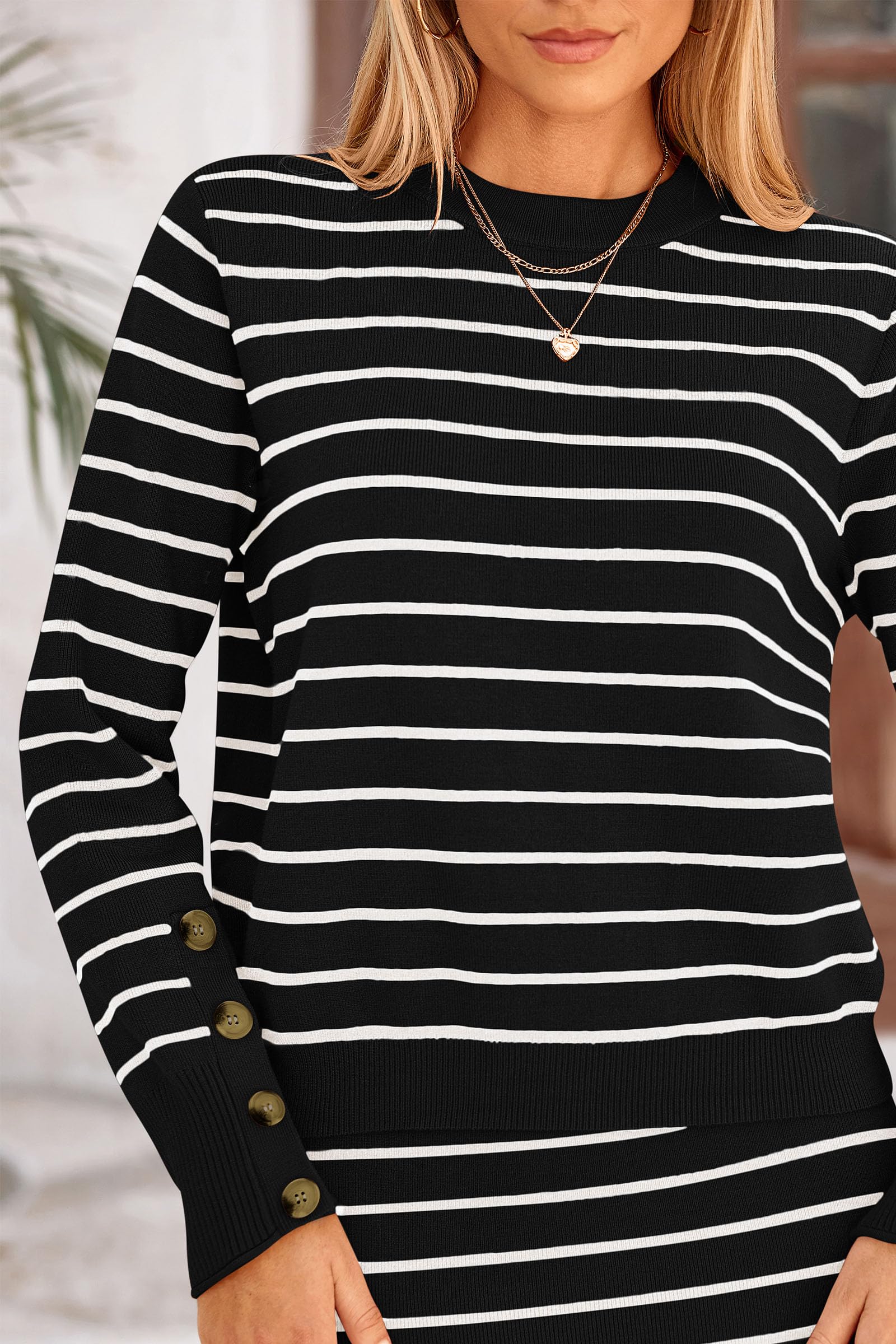 Women's 2 Piece Striped Sweater Skirt Set Fall Matching Sets