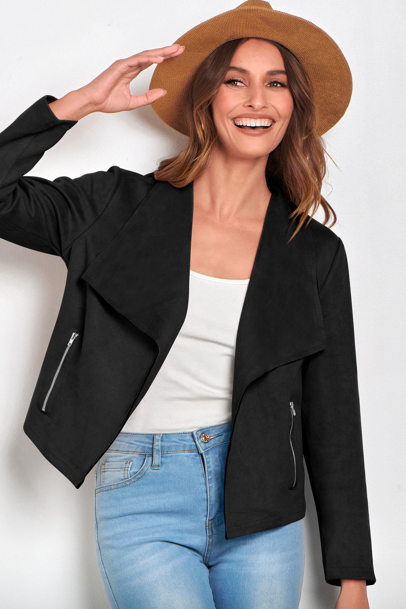 Women's Fall Fashion Faux Suede Jackets(Black,Small)