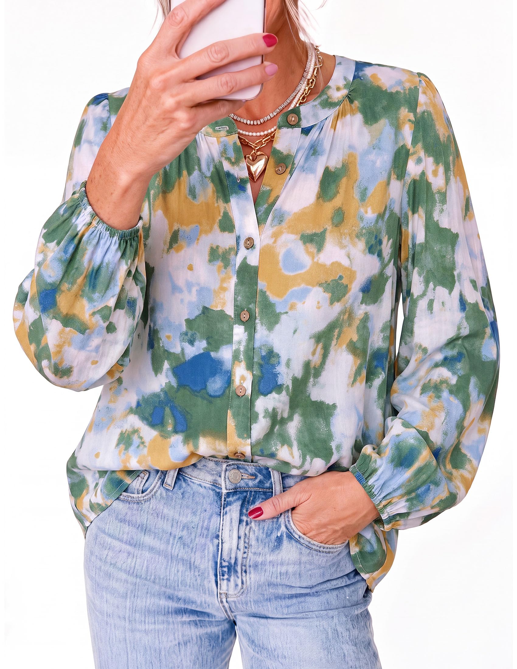 Women's Boho Tops Fall Long Sleeve Button Down Floral Blouses