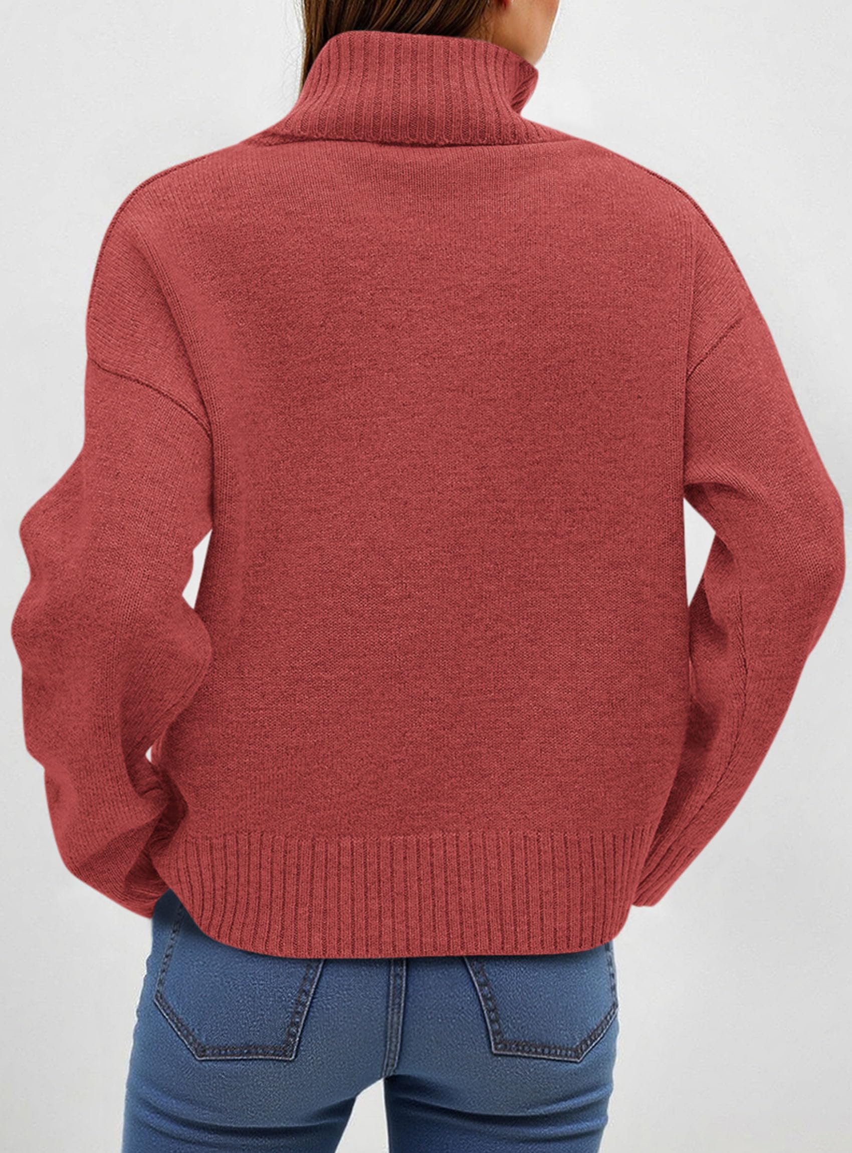 Womens Turtleneck Long Sleeve Knit Sweater,Burnt Orange,S