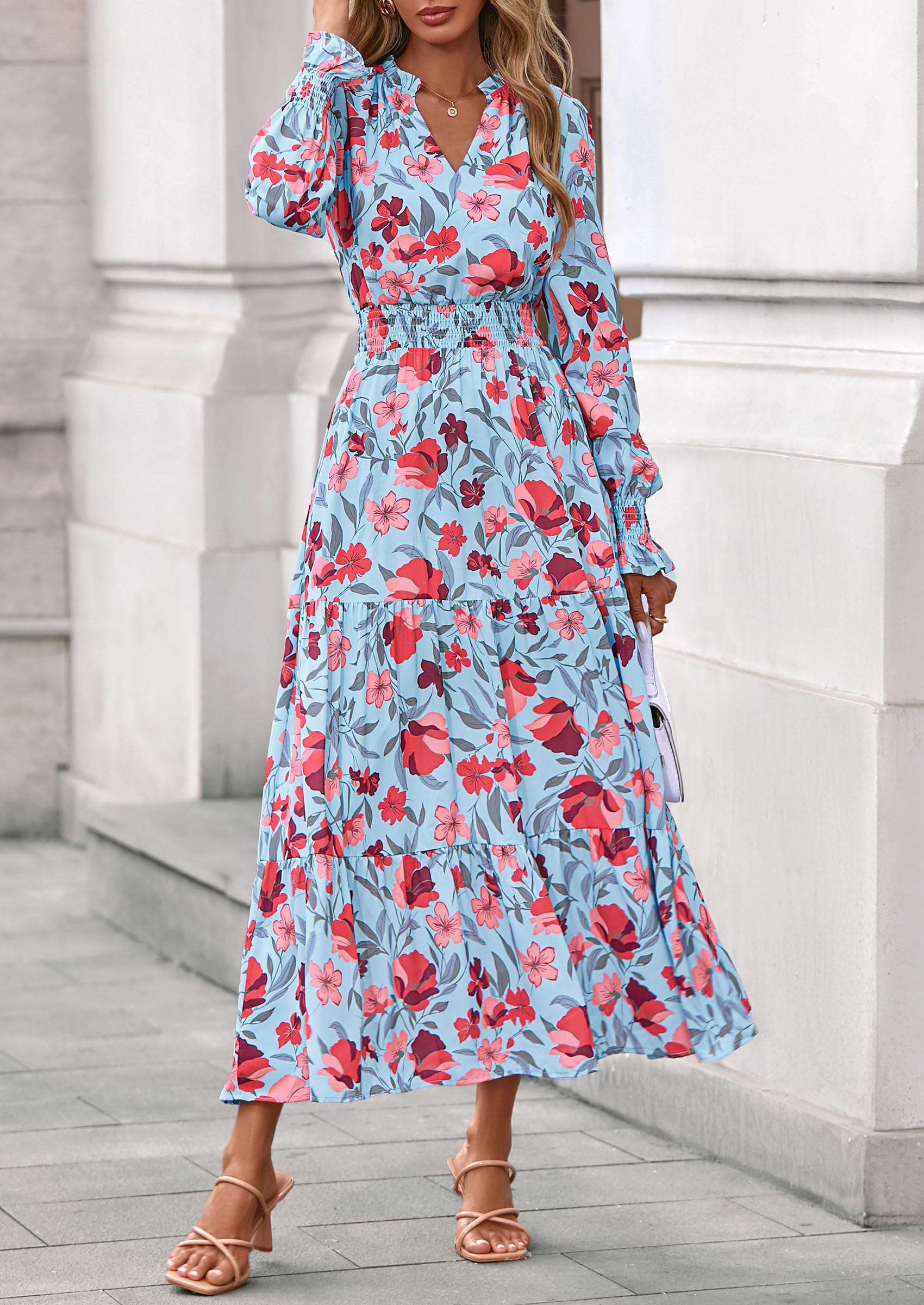 Women's Floral Maxi Dress Fall A Line Wedding Guest Dresses