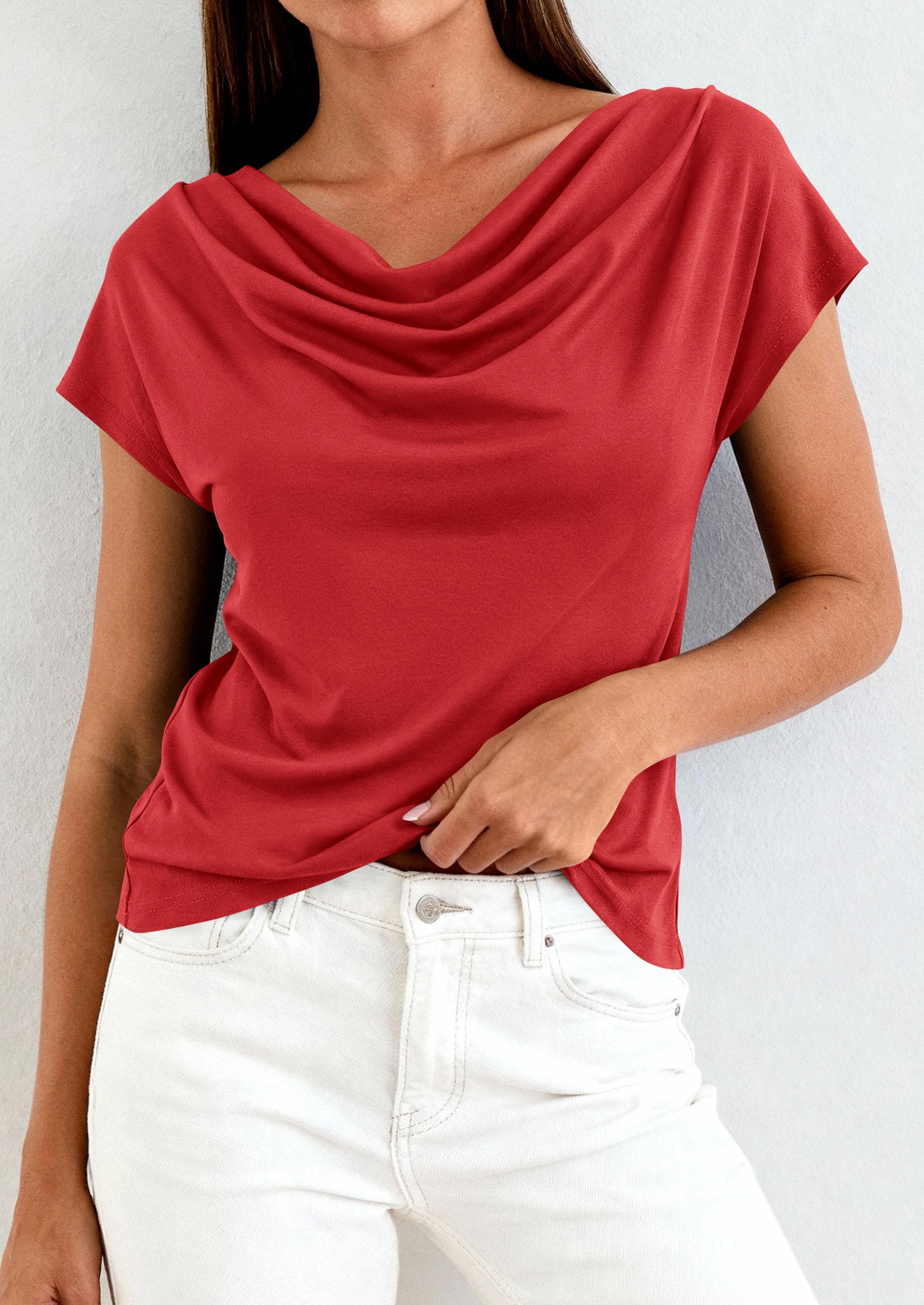 Womens Tops Dressy Business Casual Work Blouses, Red,XS