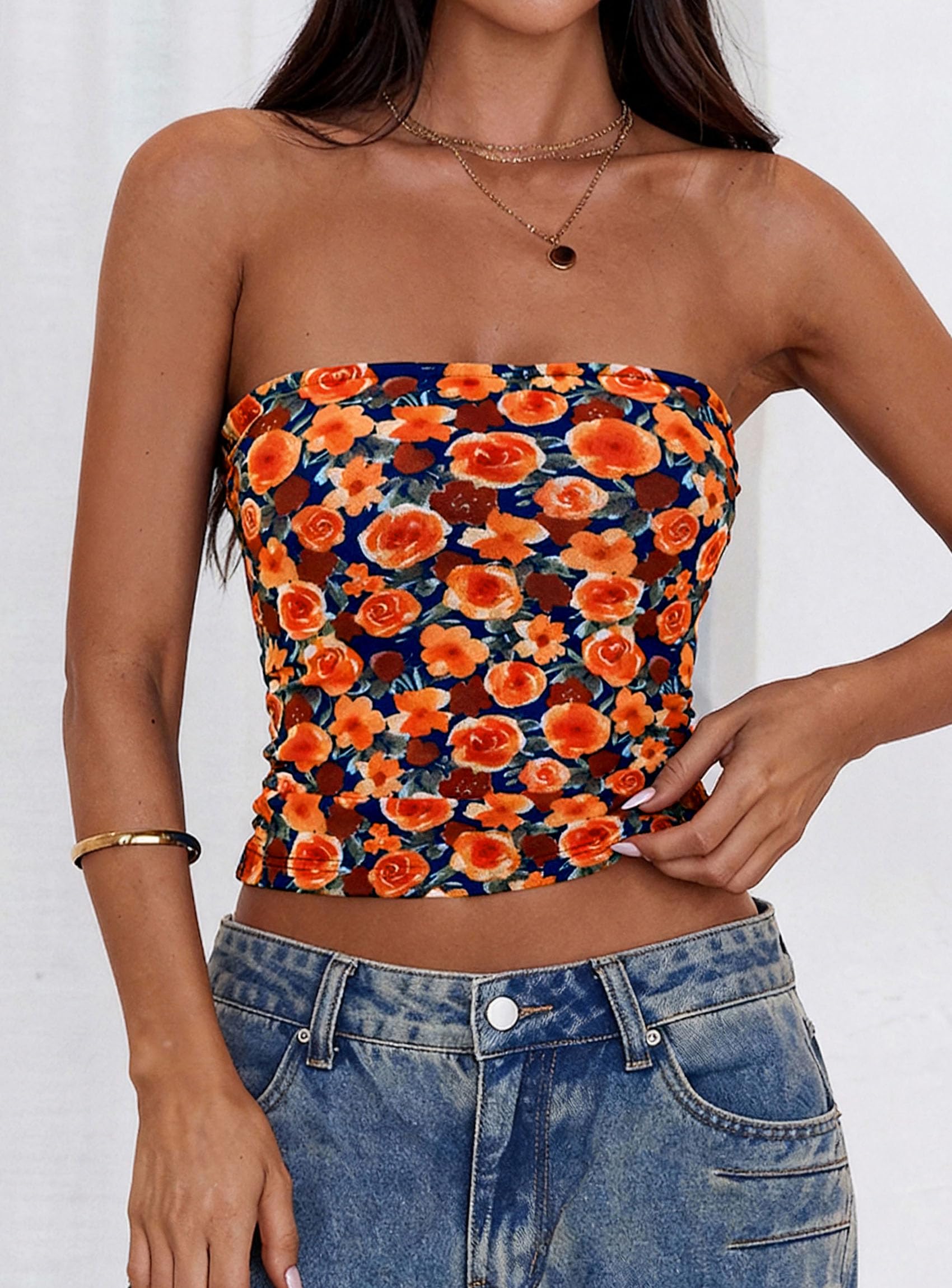 Tube Tops for Women Summer Floral Going Out Vacation Outfits