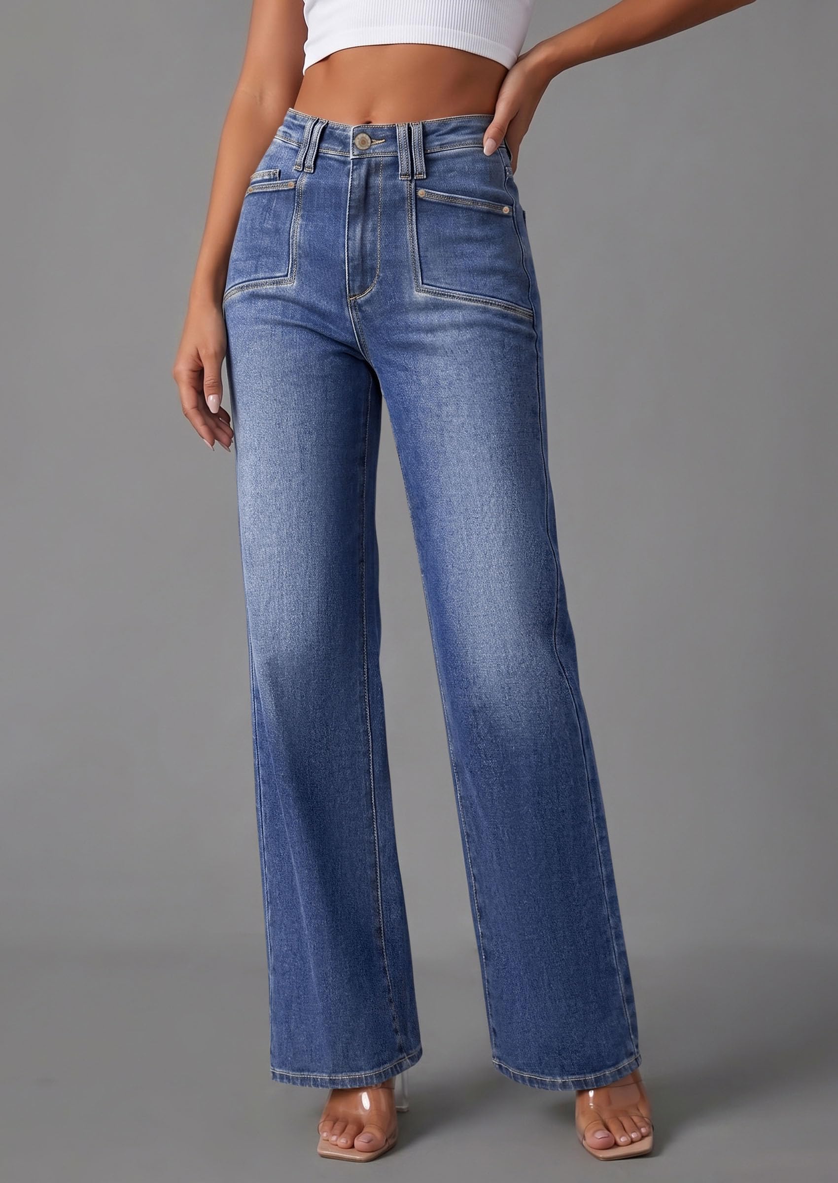 High Waisted Wide Leg Jeans for Women 2026 Trendy,Dark Blue,10