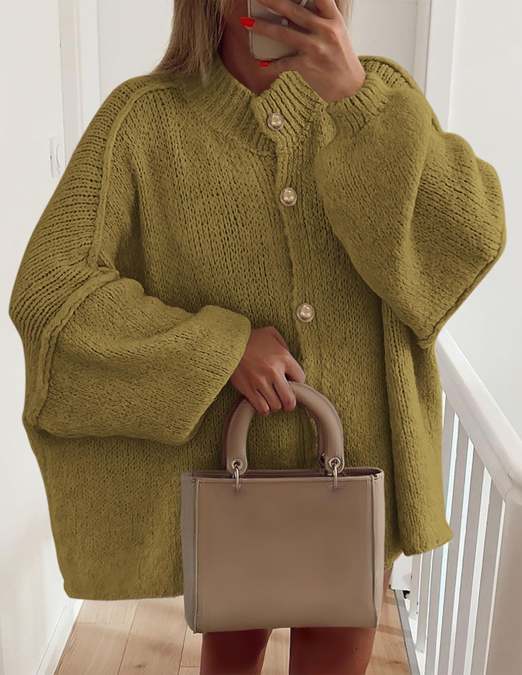Women's Oversized Chunky Cardigan Sweaters(Olive Green,Small)