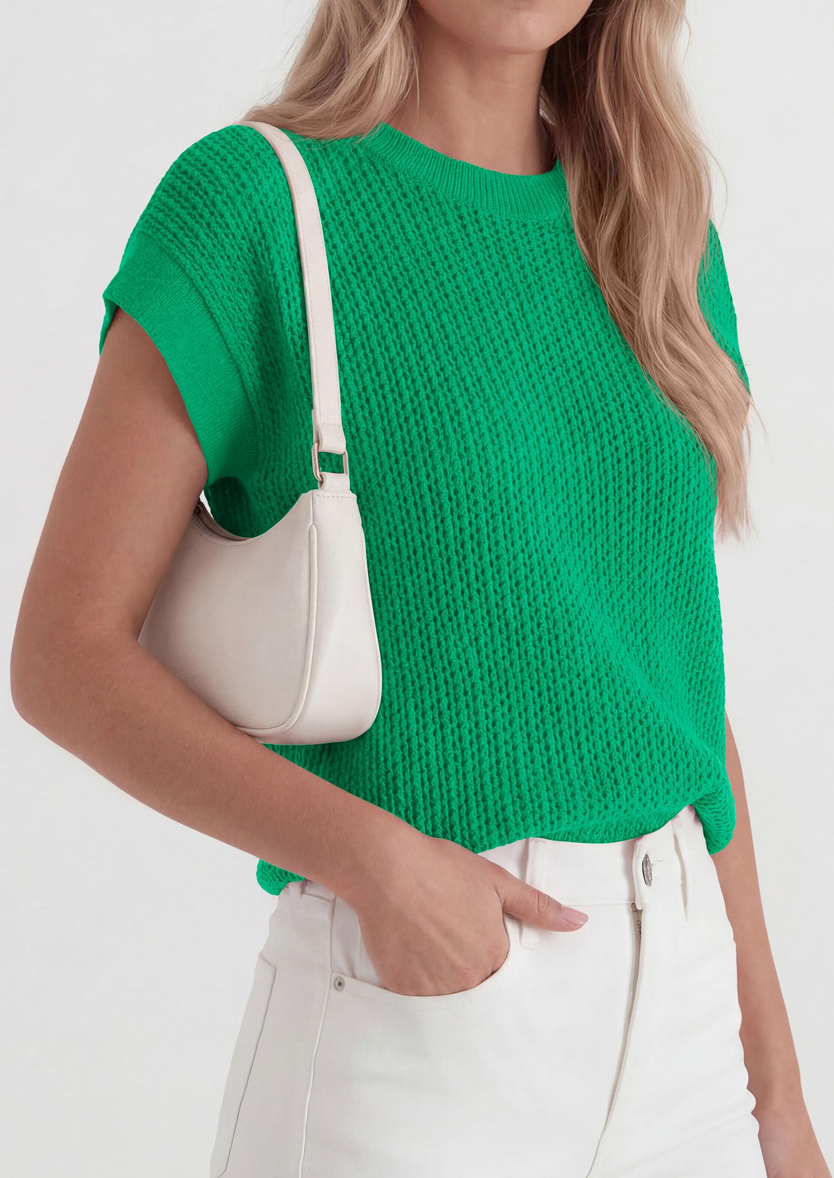 Women's Summer Sweater Vest Crochet Tops (Light Green,S)