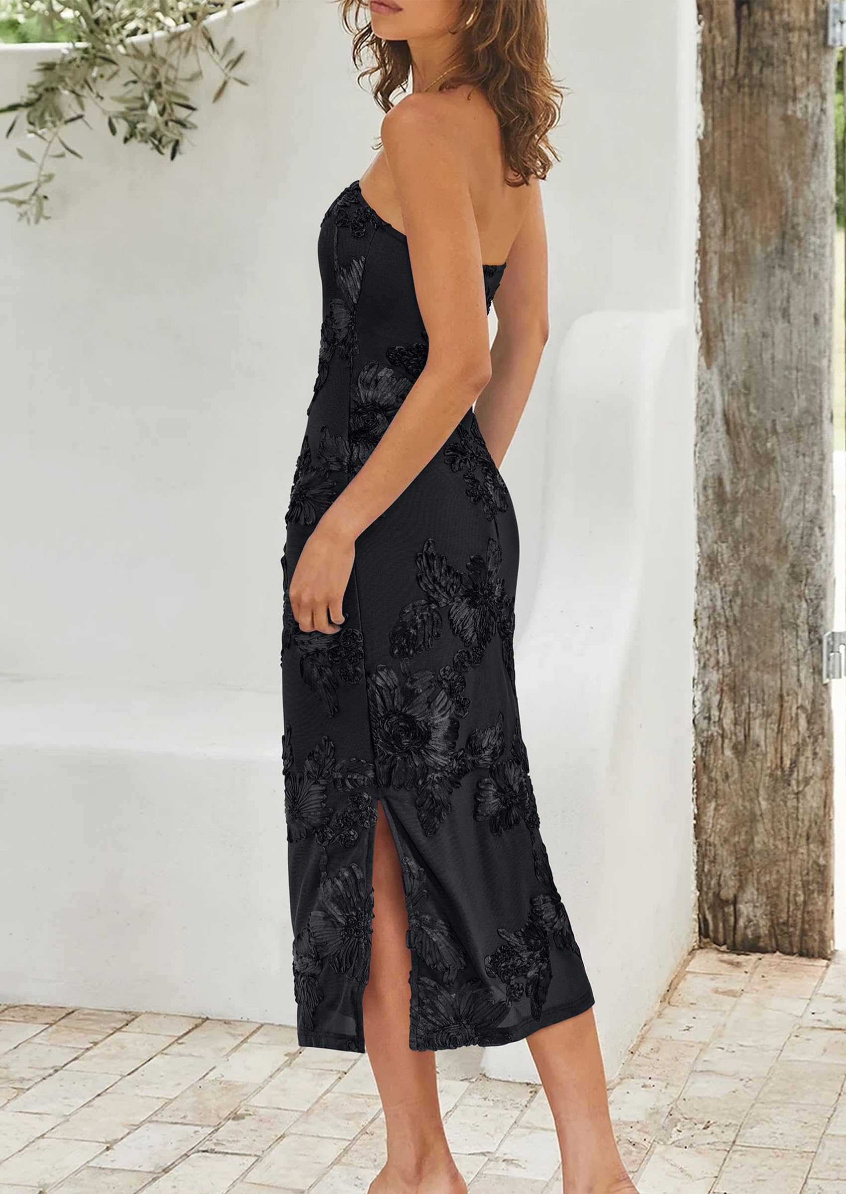 Women's Summer Wedding Guest Floral Midi Dress, Black,XS