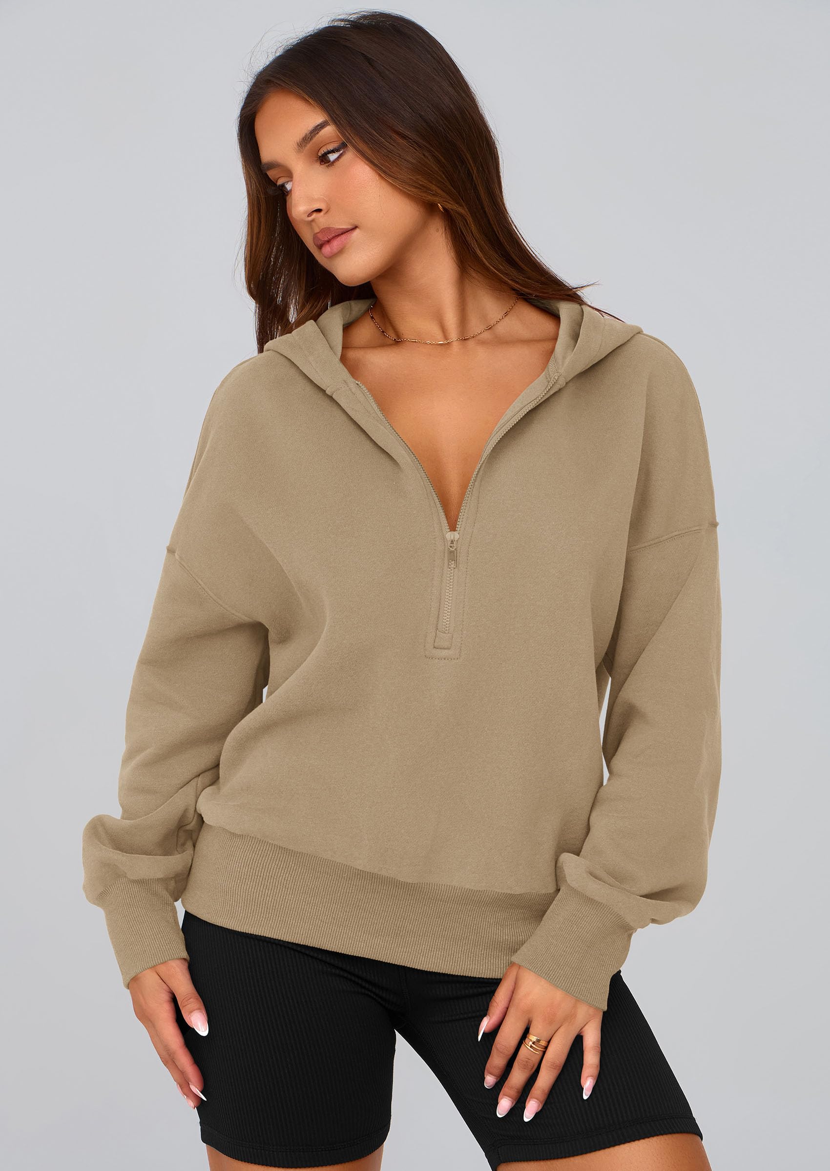 Women's Fall Half Zip Cropped Hoodie Sweatshirt