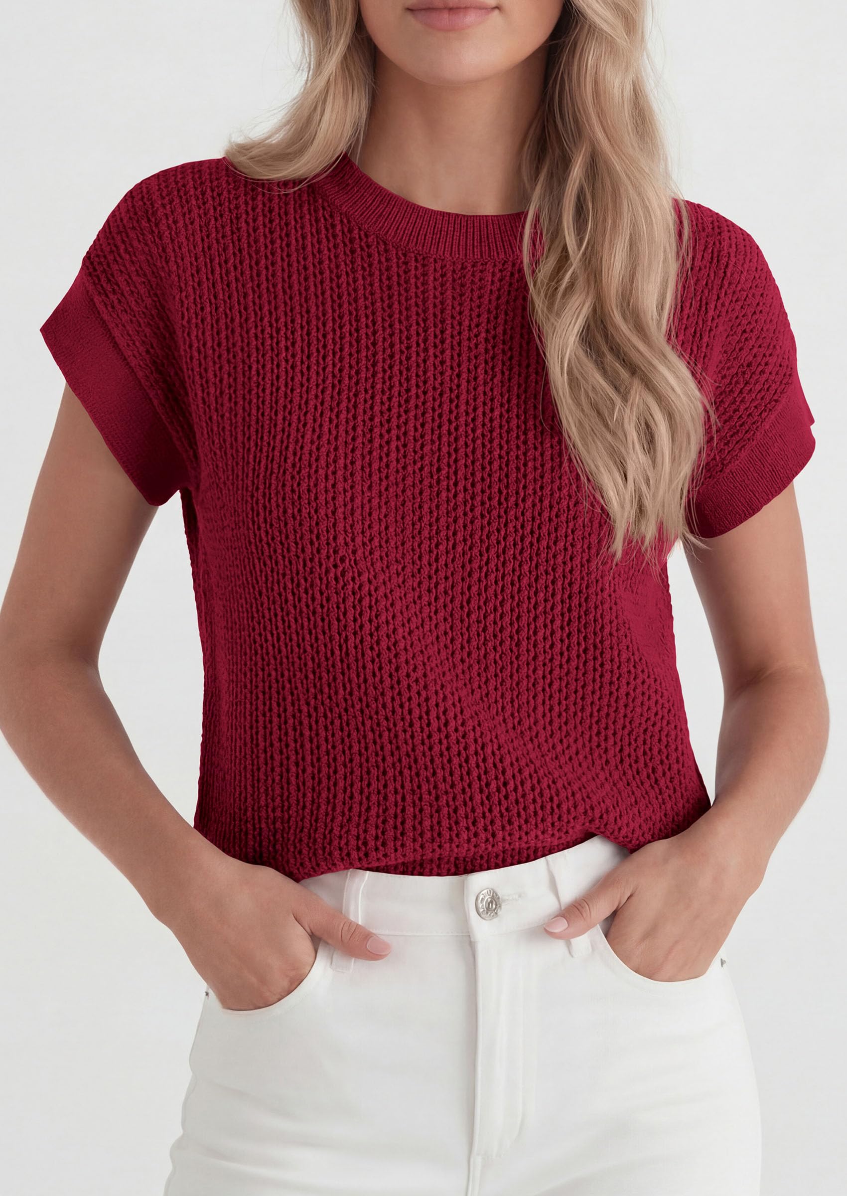 Women's Summer Sweater Vest Crochet Tops (Burgundy,S)