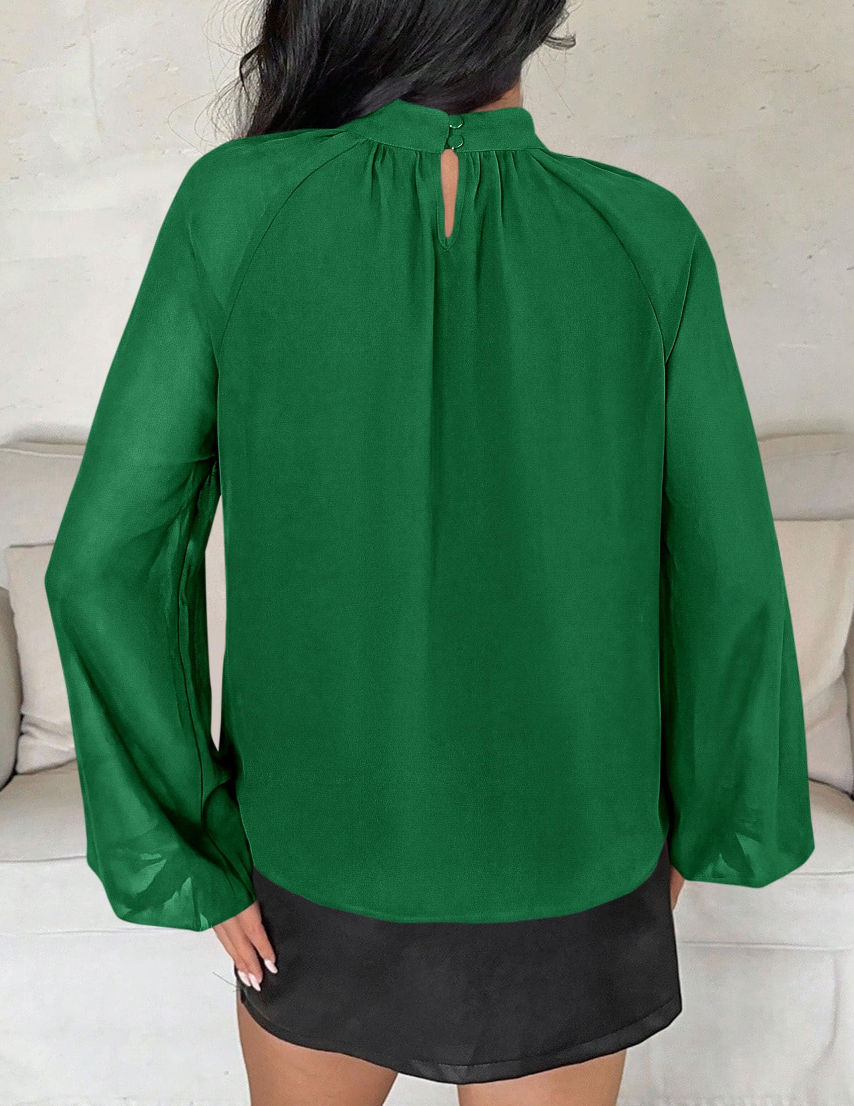 Chiffon Blouses for Women Dressy Casual Mock Neck Tops Green
