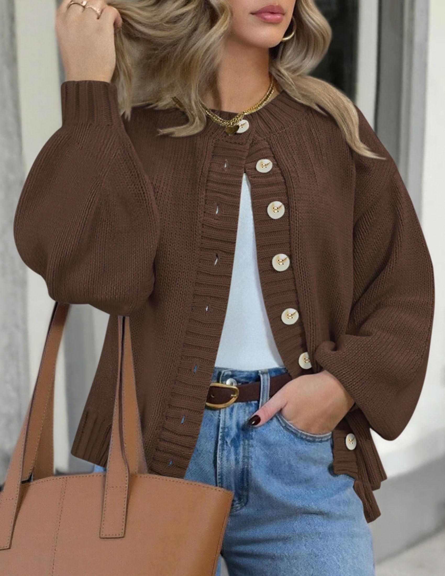 Women's Winter Chunky Cardigan Sweaters (Brown,Small)