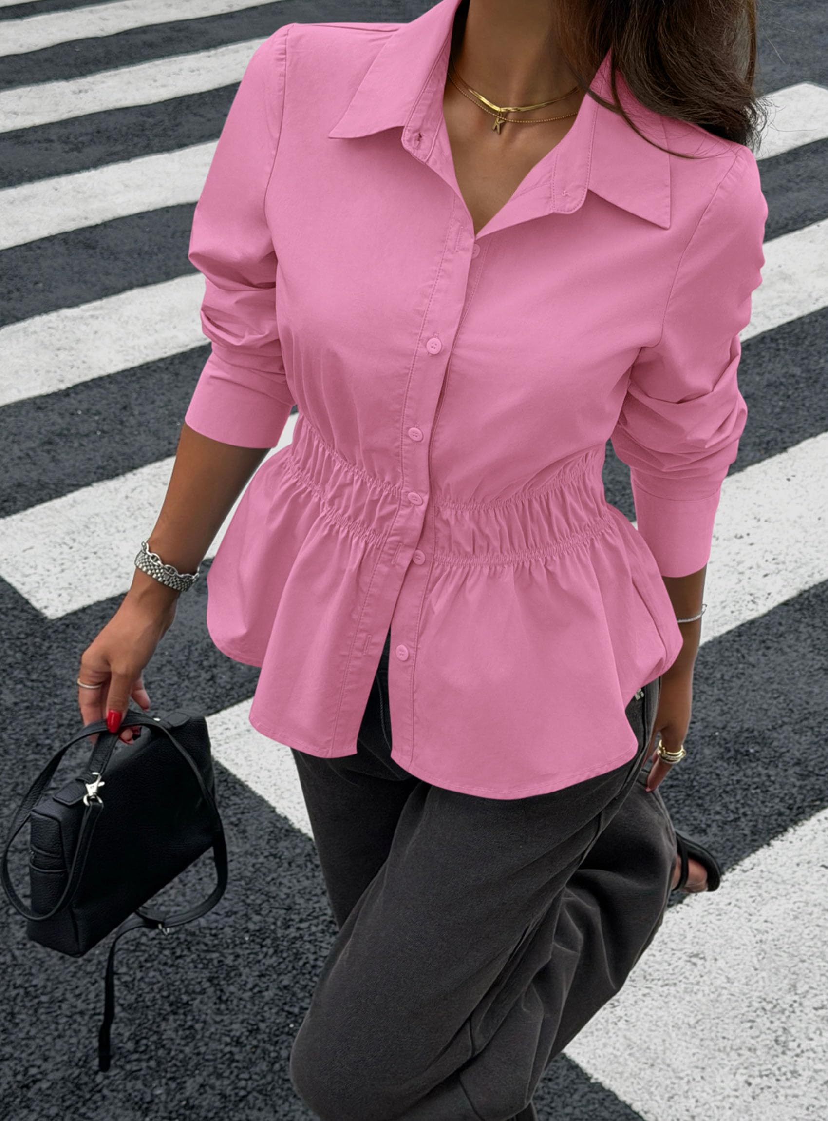 Women's Peplum Button Down Work Shirts Business Casual Tops