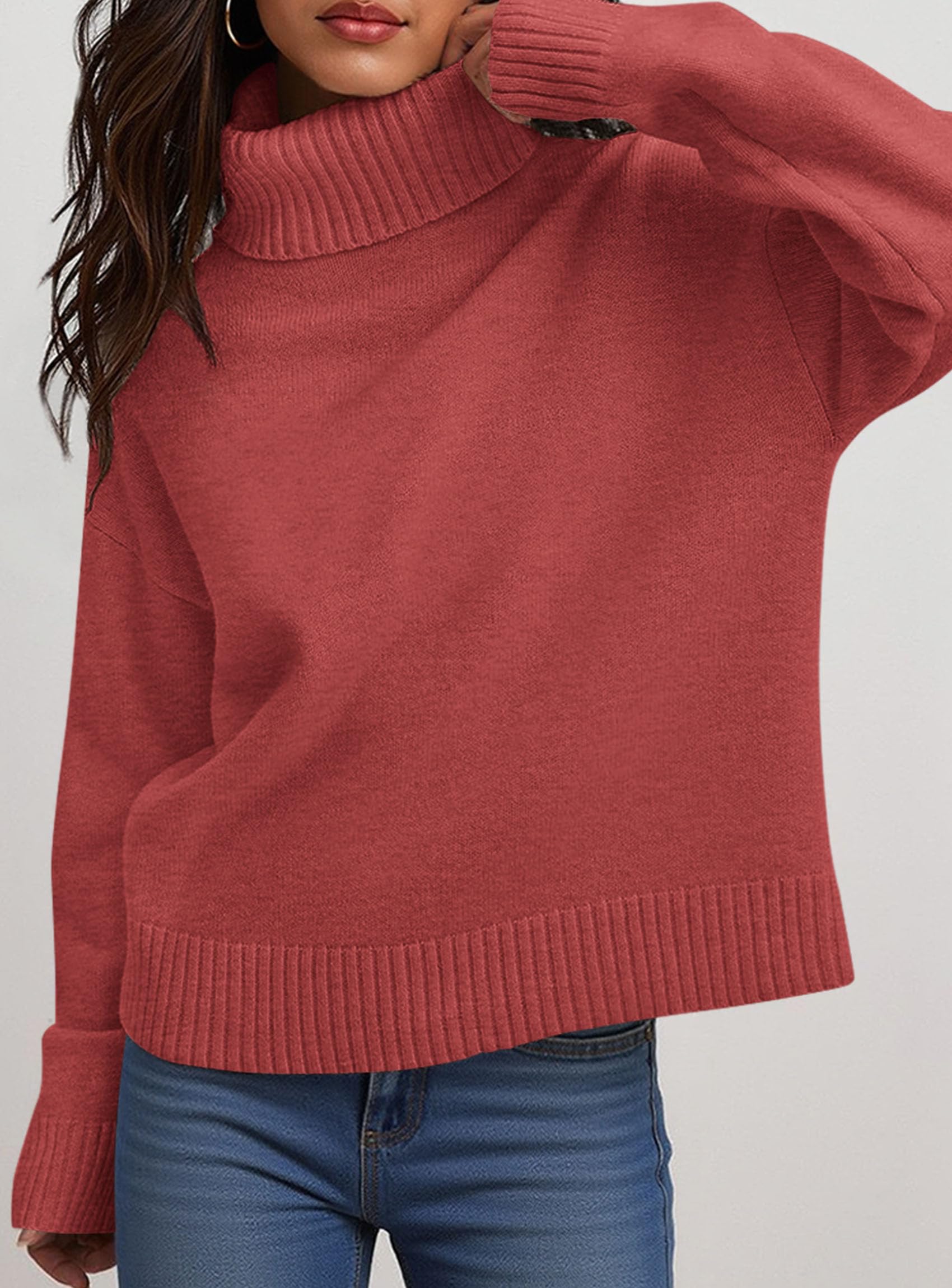 Womens Turtleneck Long Sleeve Knit Sweater,Burnt Orange,S