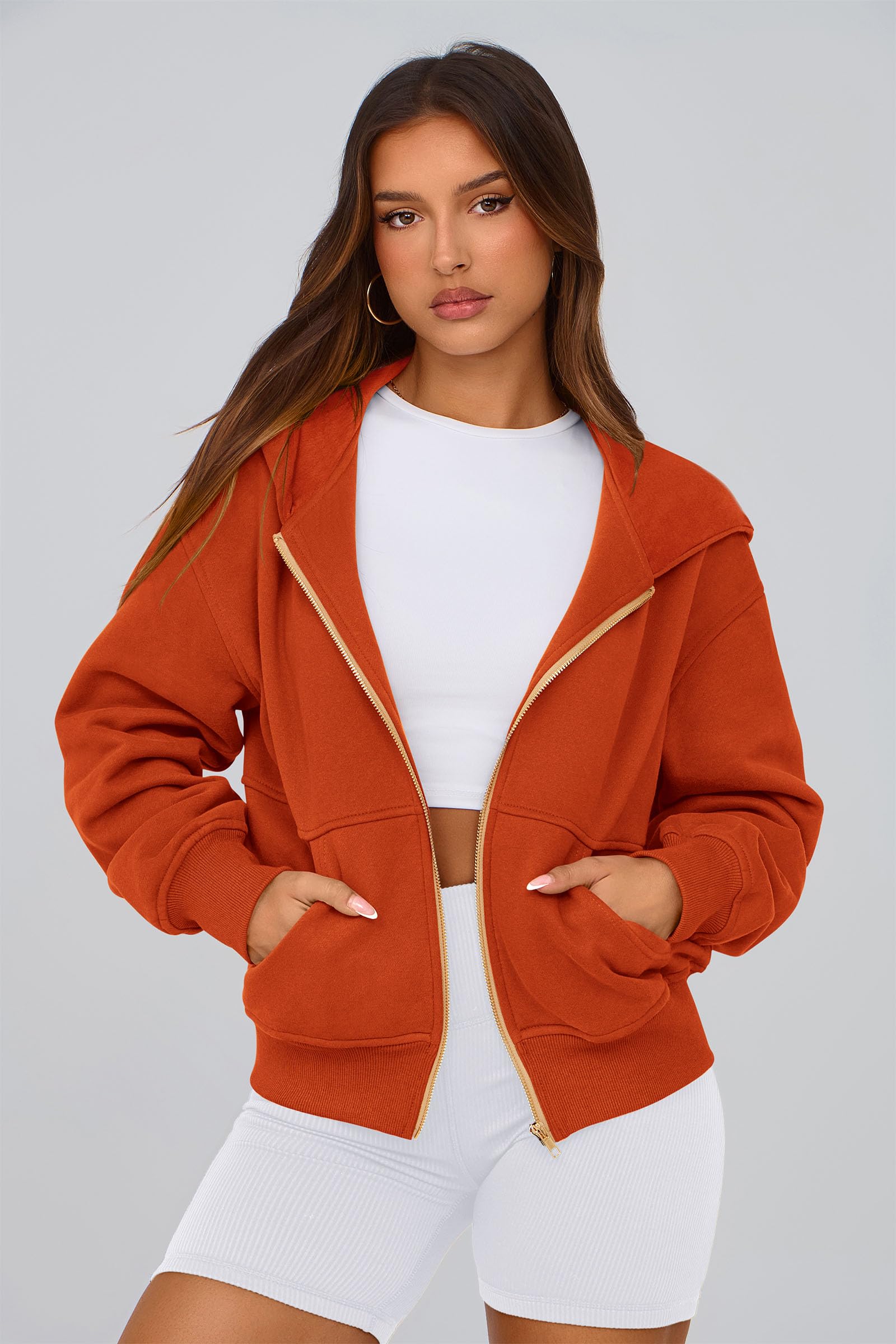 Hoodies for Women Fall Fashion Zip Up Fleece Plain Sweatshirt