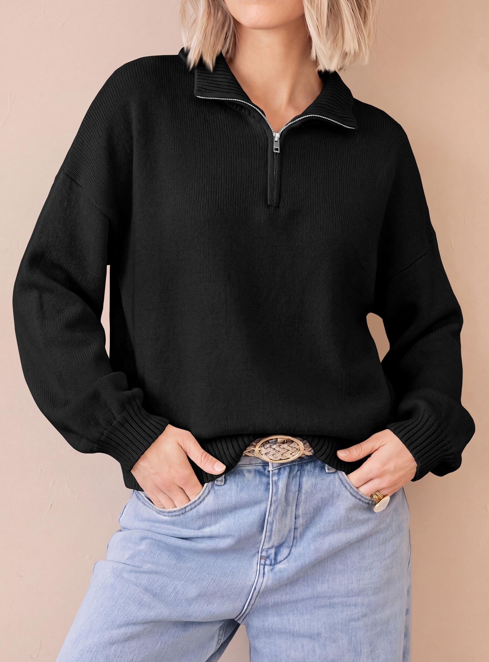 Women's Sweaters Oversized Quarter Zip Pullover Fall Outfits