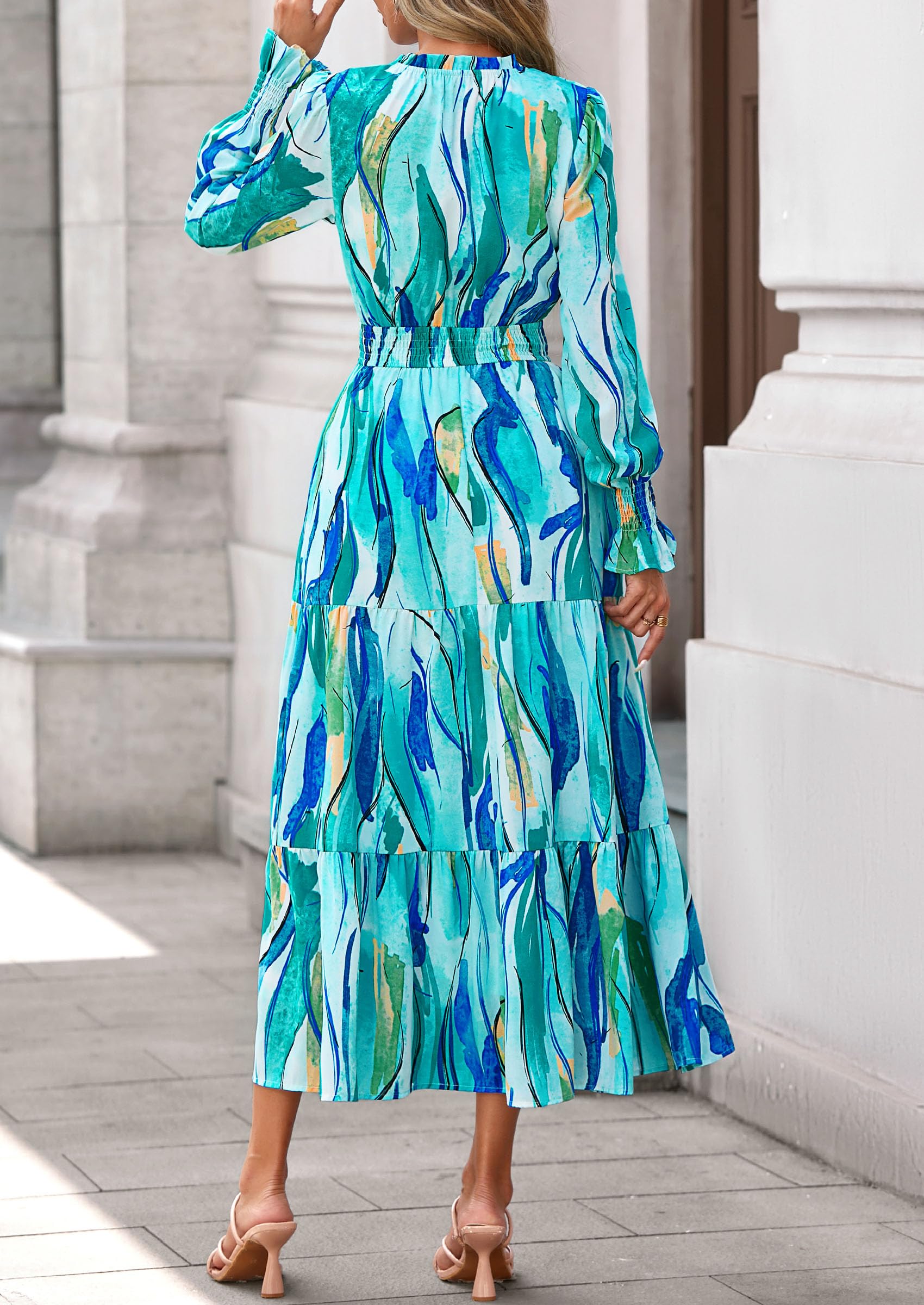 Women's Floral Maxi Dress Fall A Line Wedding Guest Dresses