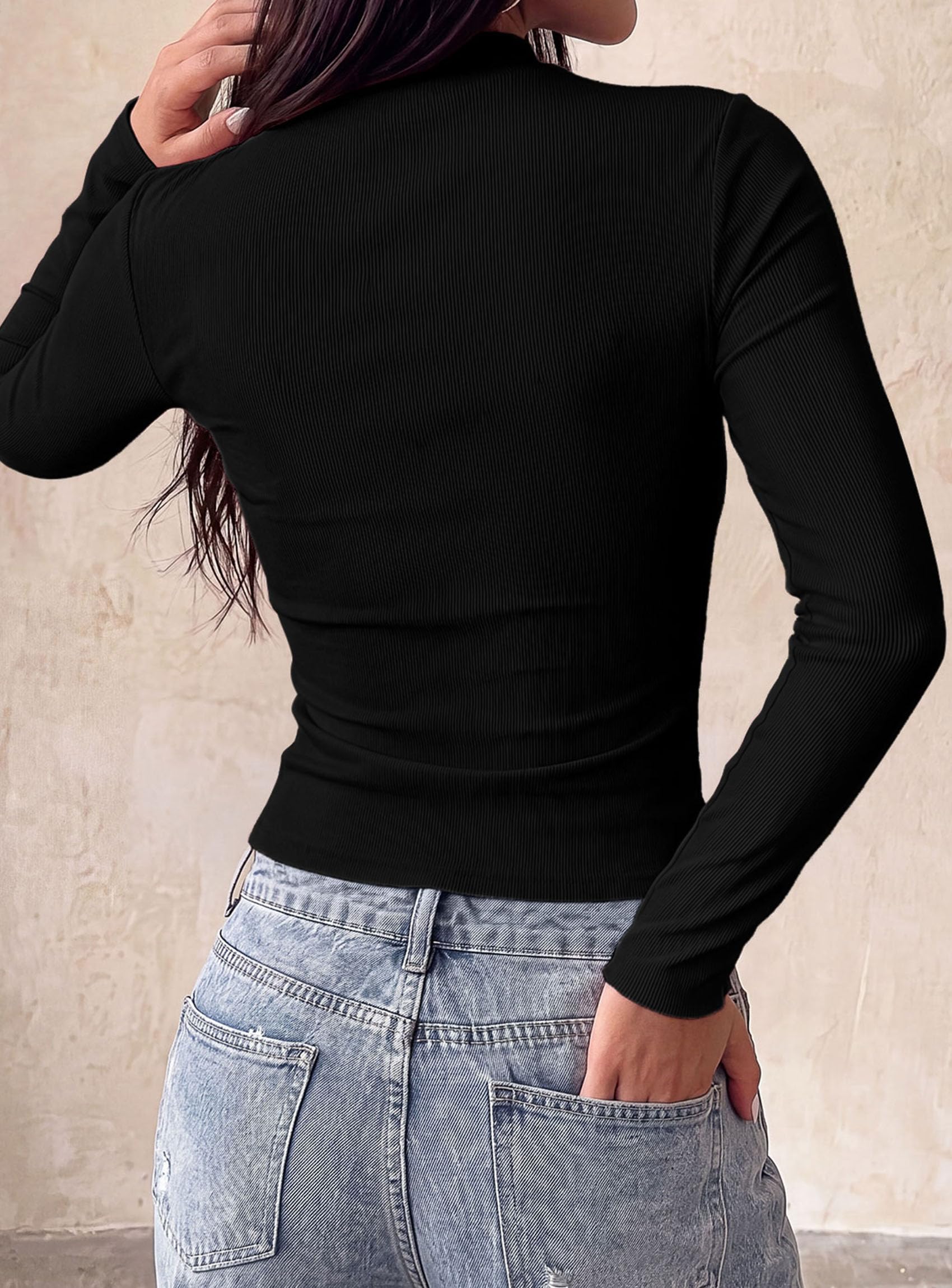 Womens Tops Casual Mock Neck Long Sleeve Shirts,Black,S