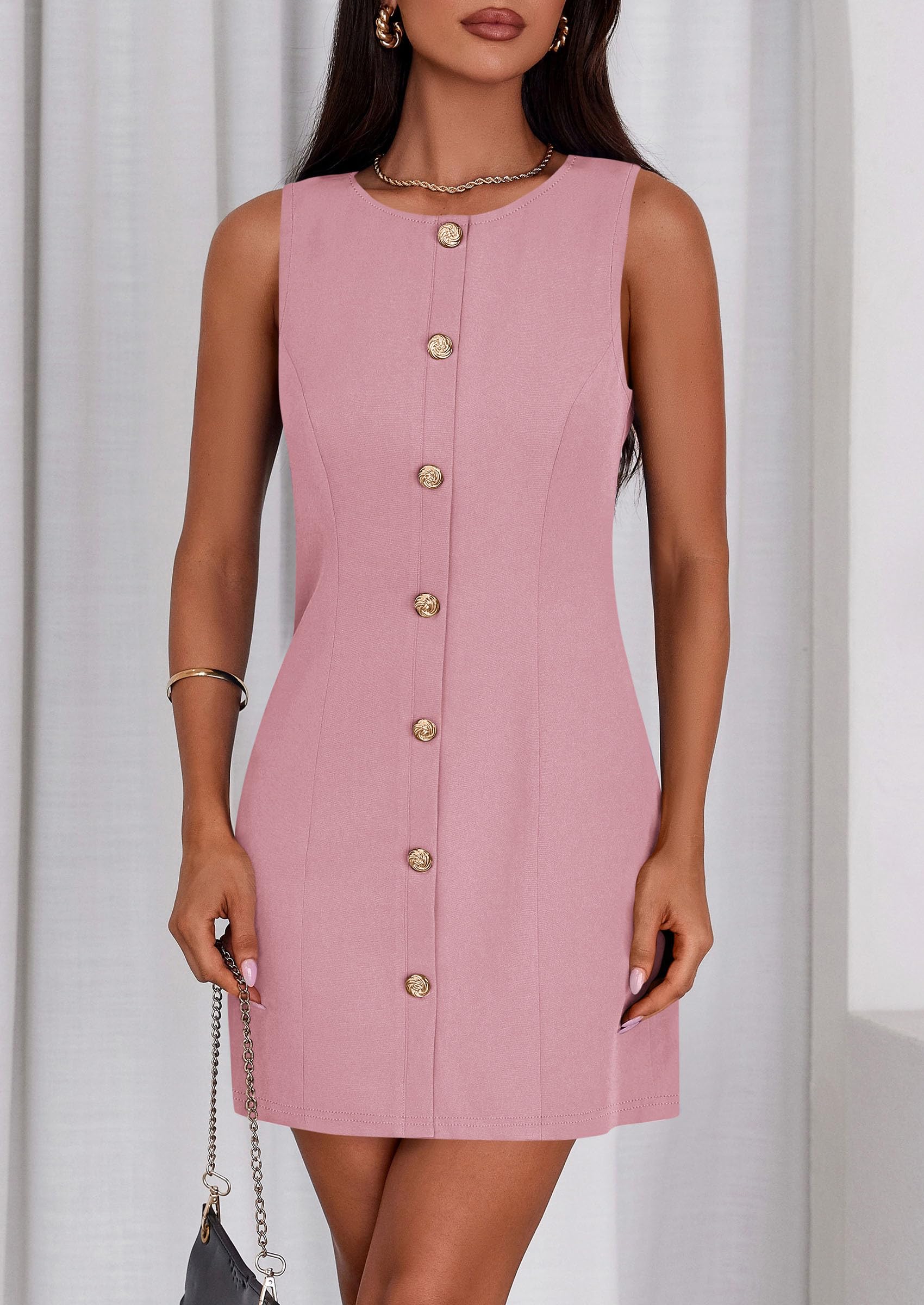 Women Business Casual Cocktail Work Short Dress,Pink,S