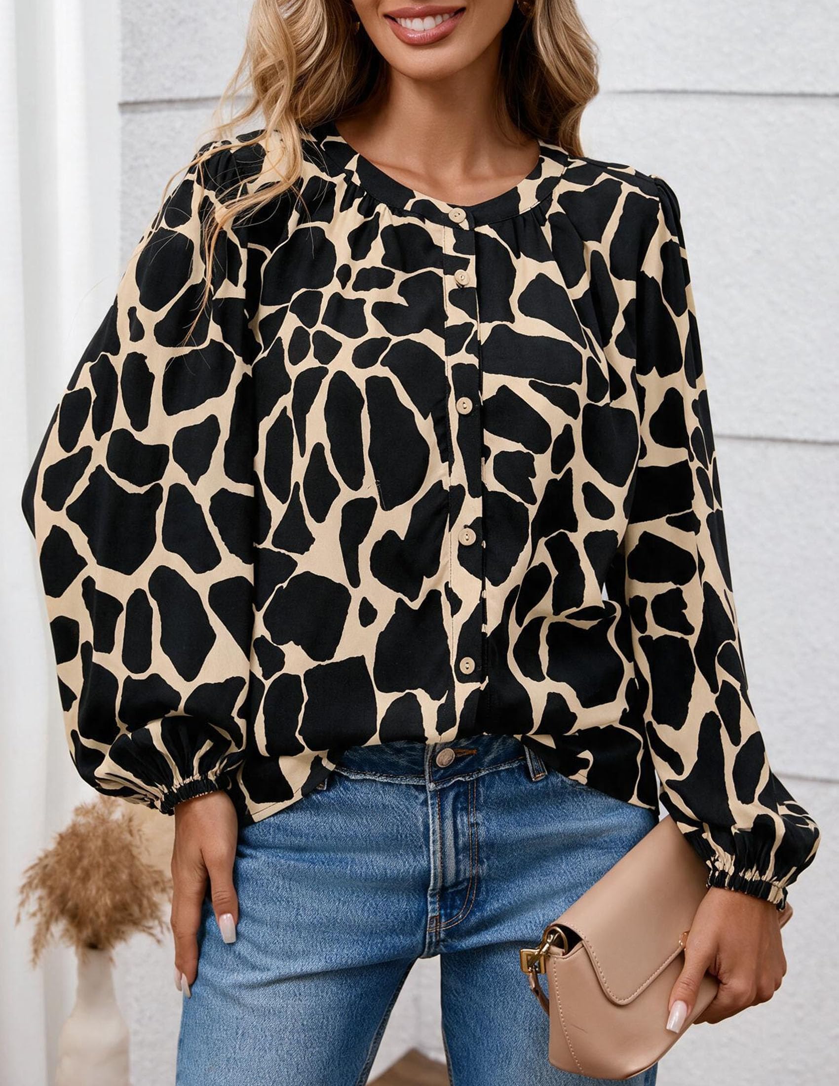 Women's Boho Tops Fall Long Sleeve Button Down Floral Blouses