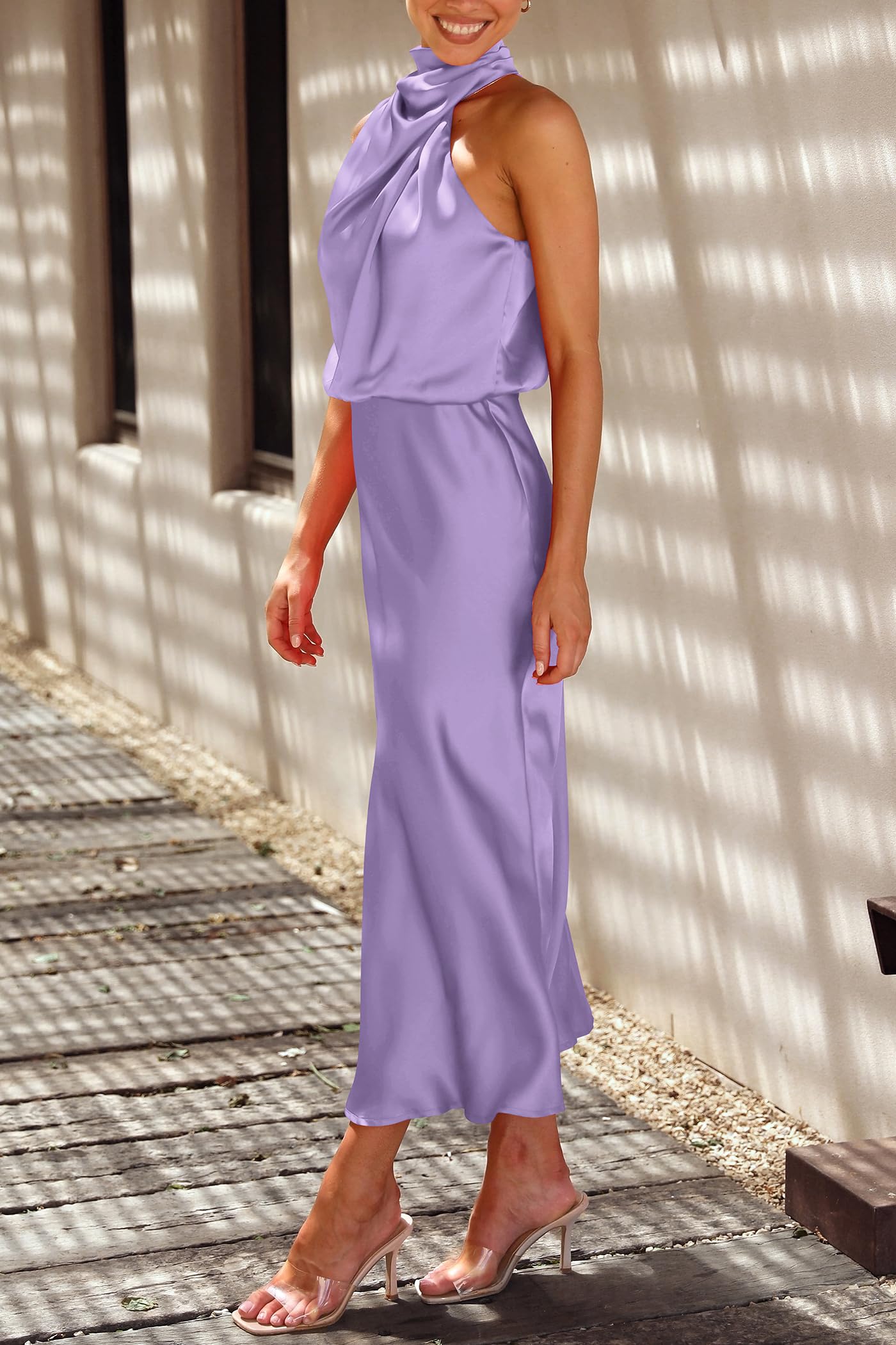 Women's Summer Satin Maxi Cocktail Dress Purple